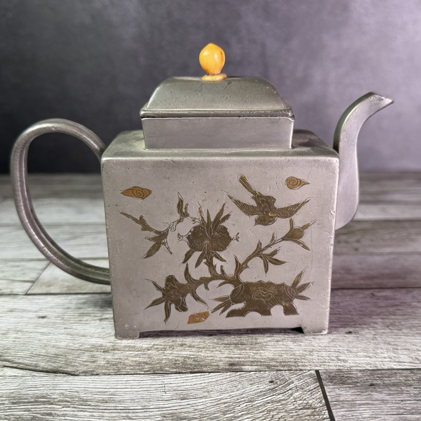 Antique Late Qing Dynast Chinese Export Pewter Teapot - Chaozhou Guangdong Antique Late Qing Dynast Chinese Export Pewter Teapot - Chaozhou Guangdong