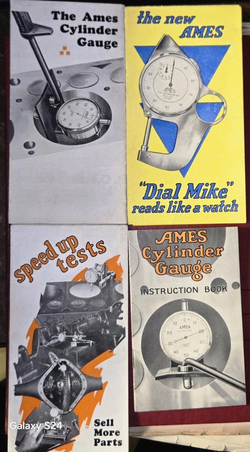 FOUR ANTIQUE Ames Pocket Gauges ADVERTISEMENTS AND INSTRUCTION BOOK SEE ALL PICS