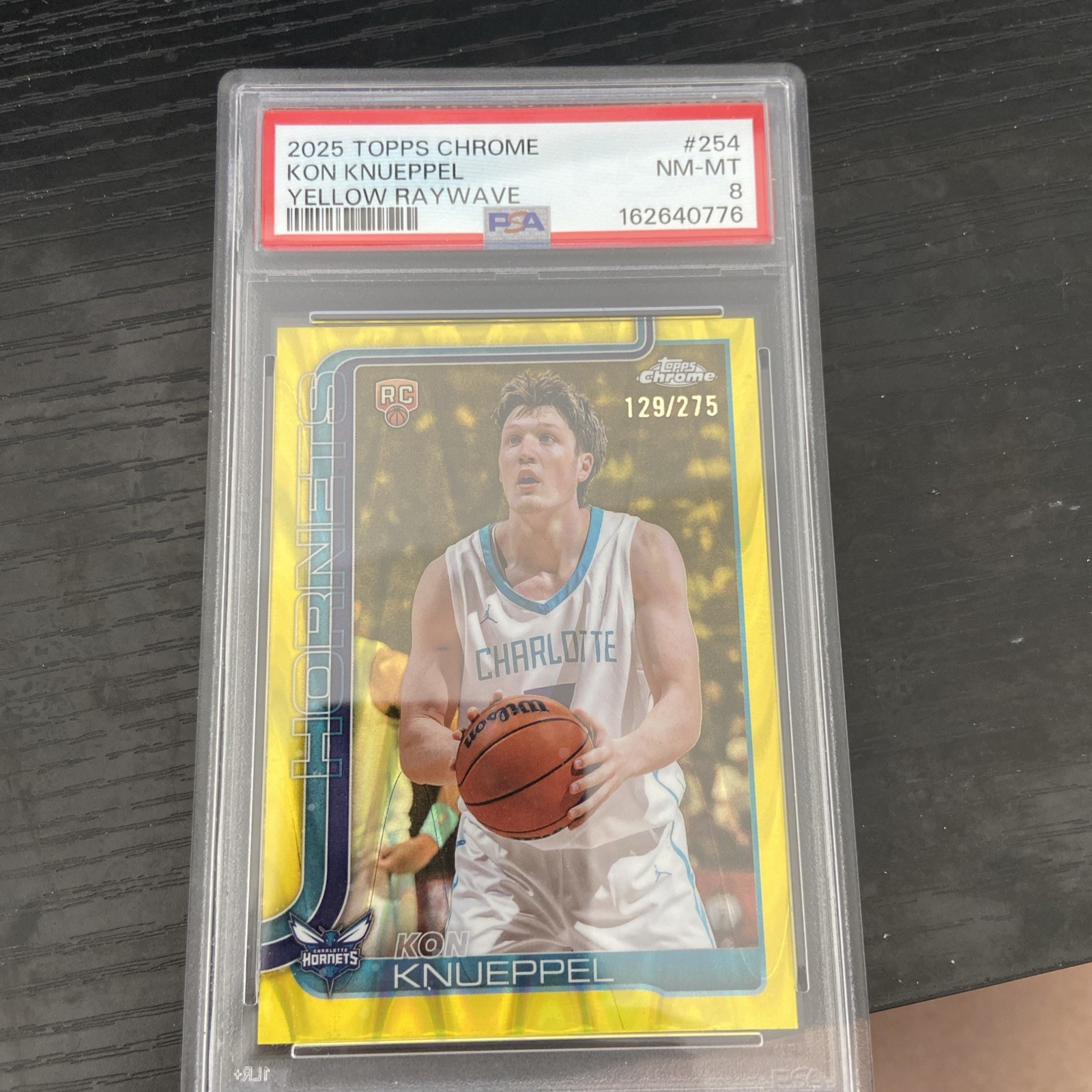 2025-26 Topps Chrome Kon Knueppel RC RayWave Yellow Refractor #/275 PSA 8