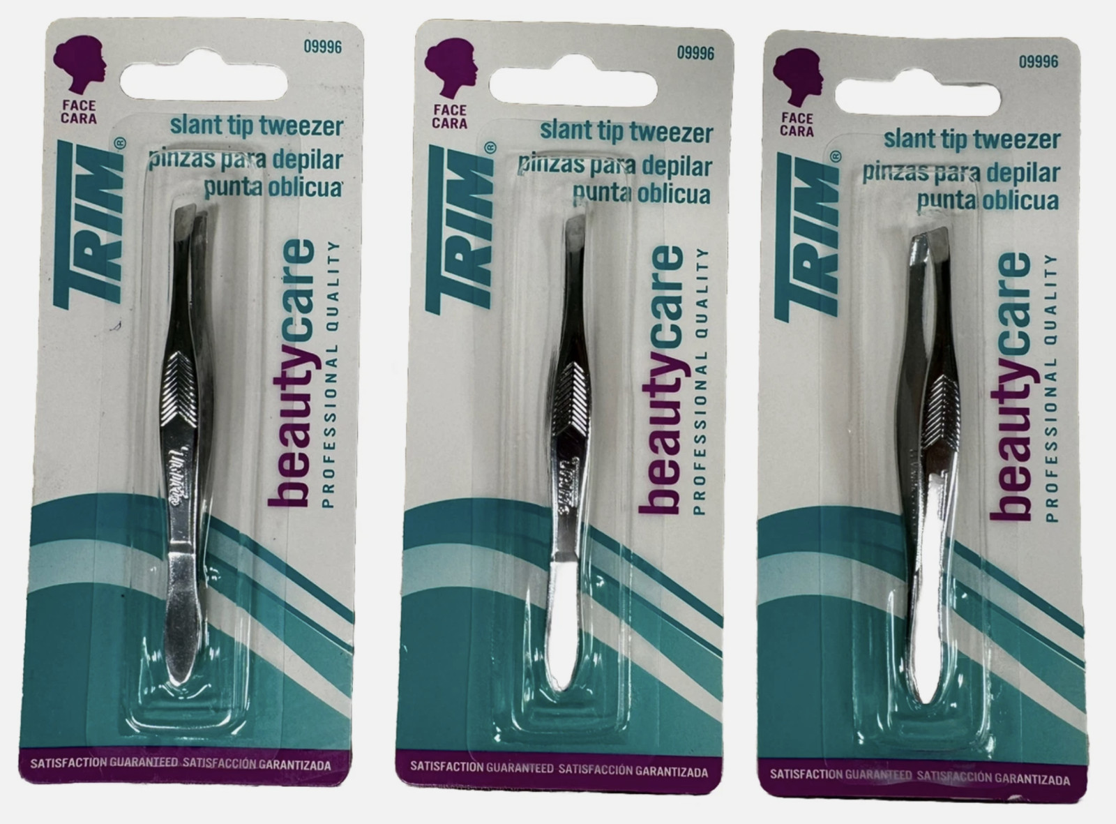 Trim Professional Slant Tip Tweezers Stainless Steel Eyebrow Hair Removal 3 Pack