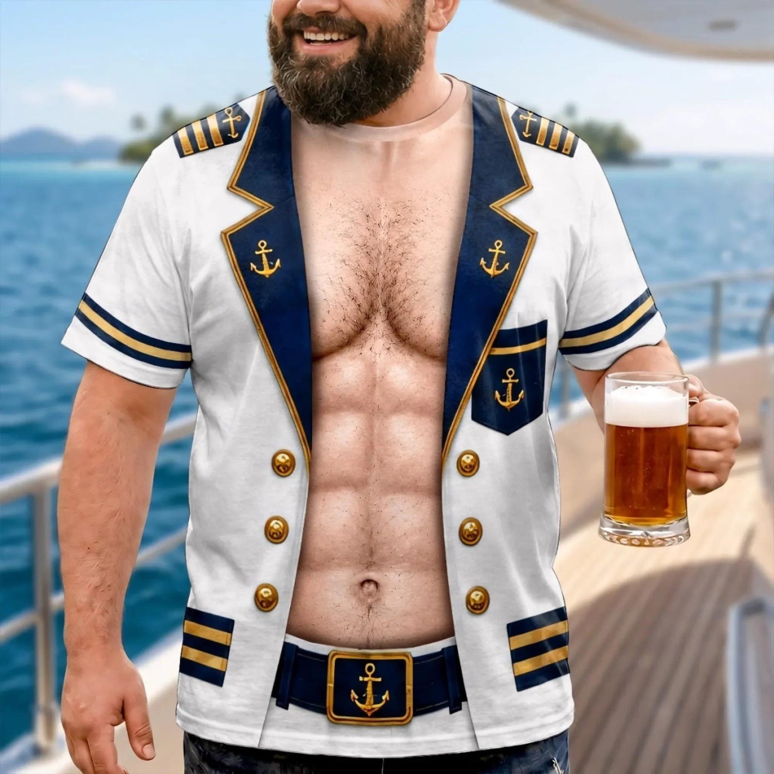 Personalized Funny Captain All Over Print T-shirt 3D Printing Hairy Chest Personalized Funny Captain All Over Print T-shirt 3D Printing Hairy Chest