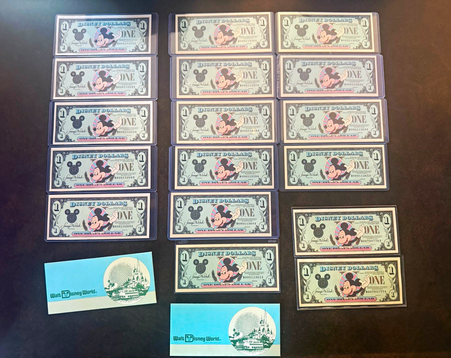 1990/1991 Disney Dollars $1 Mickey Mouse Notes Lot Walt Disney World Envelopes 1990/1991 Disney Dollars $1 Mickey Mouse Notes Lot Walt Disney World Envelopes