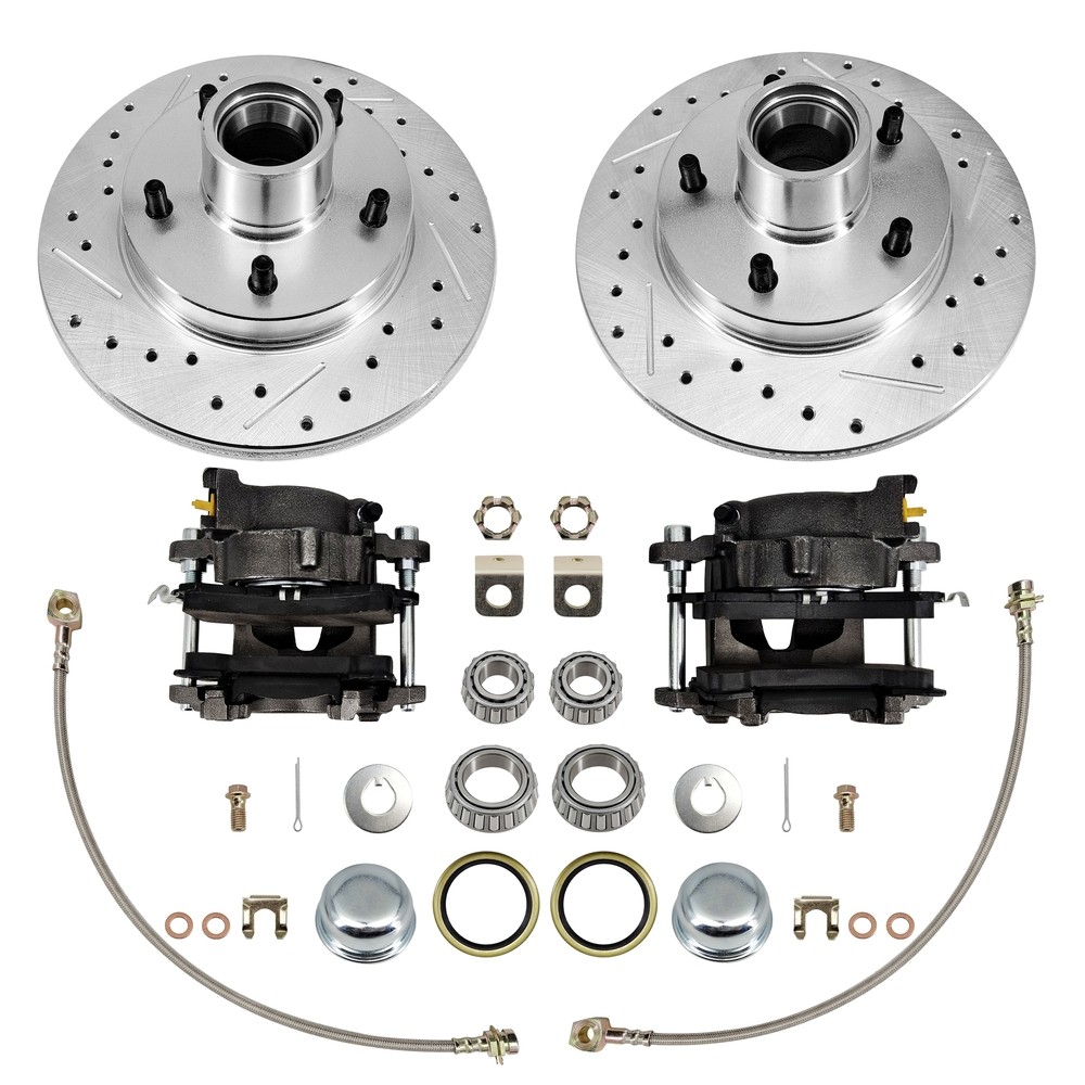 For 1964-72 Chevy GM F GM A bodies Drilled & Slotted Disc Brake Kits 5x4.75 Bolt