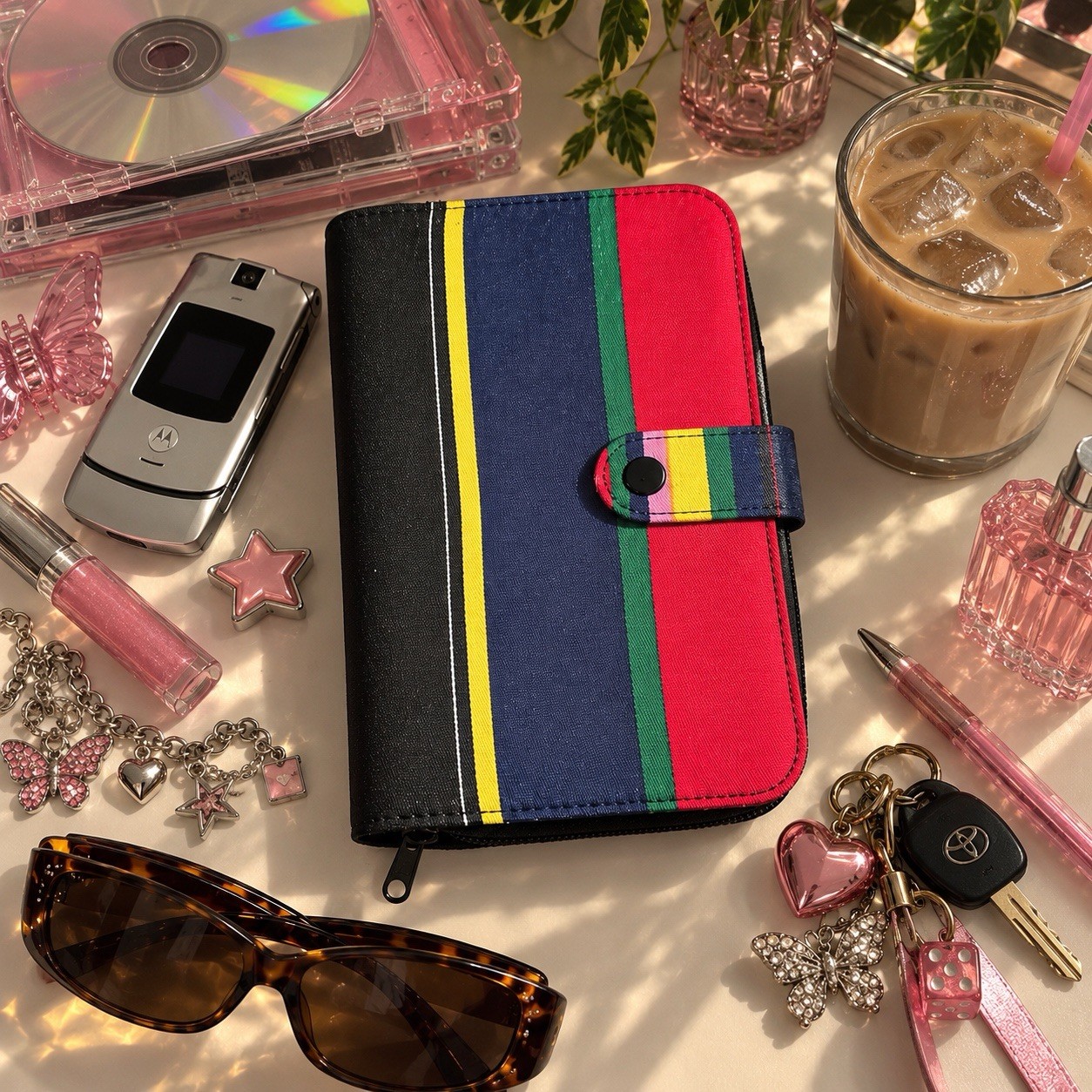 RARE Y2K MULTICOLOR STRIPE 6 RING PLANNER ORGANIZER ✦ VINTAGE 90S 2000S ✦ BLANK