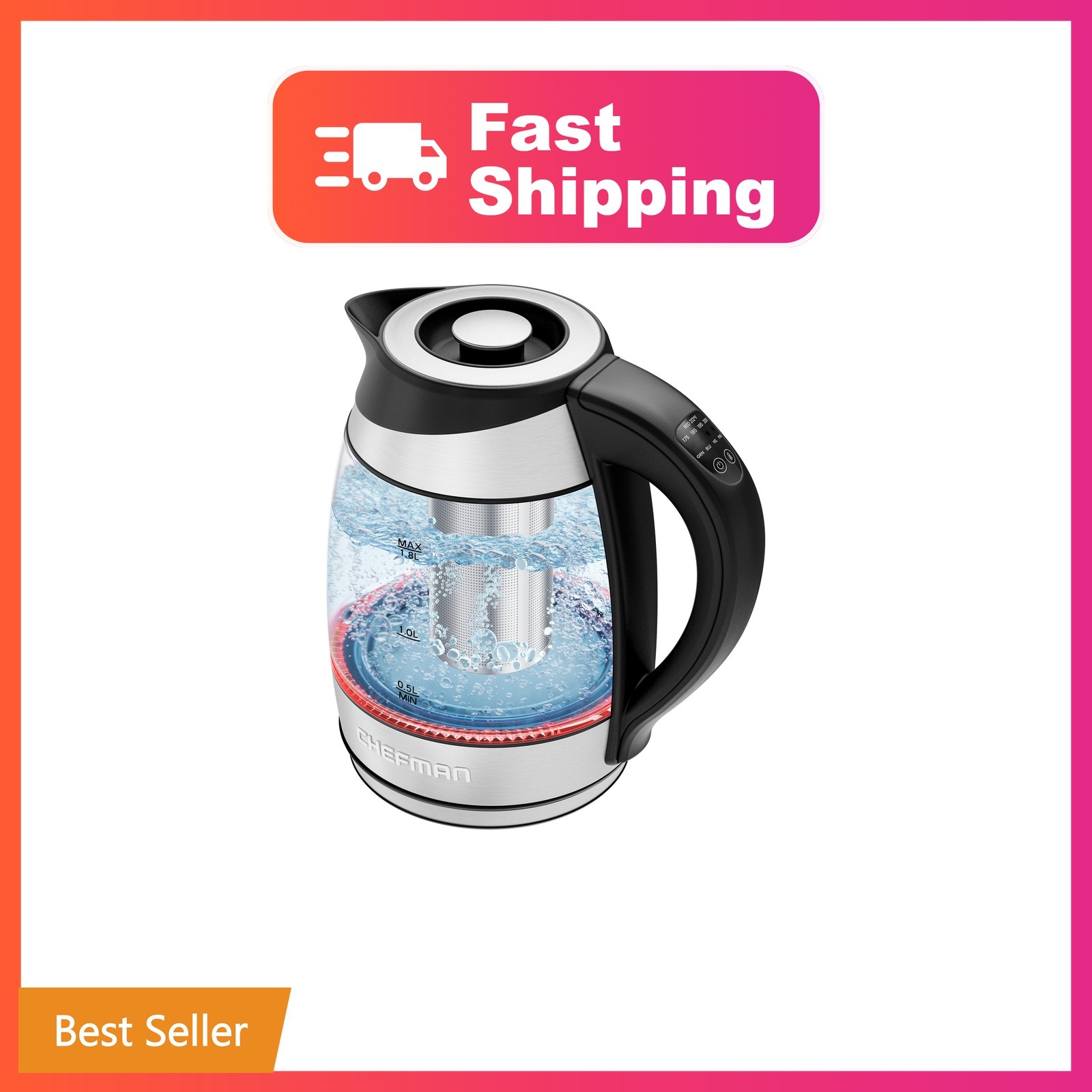 Chefman Electric Kettle with Temperature Control, 5 Presets LED Indicator Lig... Chefman Electric Kettle with Temperature Control, 5 Presets LED Indicator Lig...