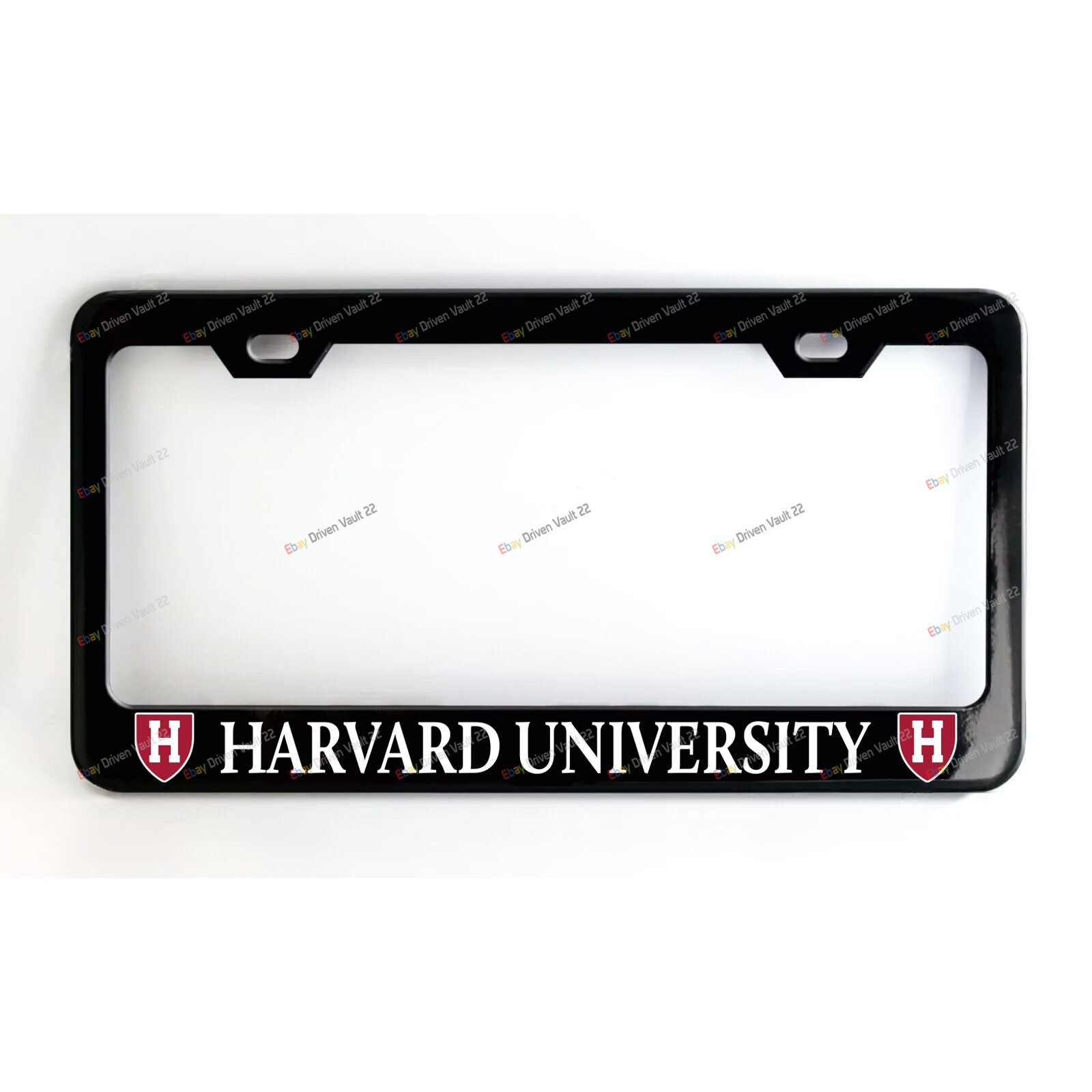 Harvard University Custom Made Black Metal License Plate Frame  +Screw Caps