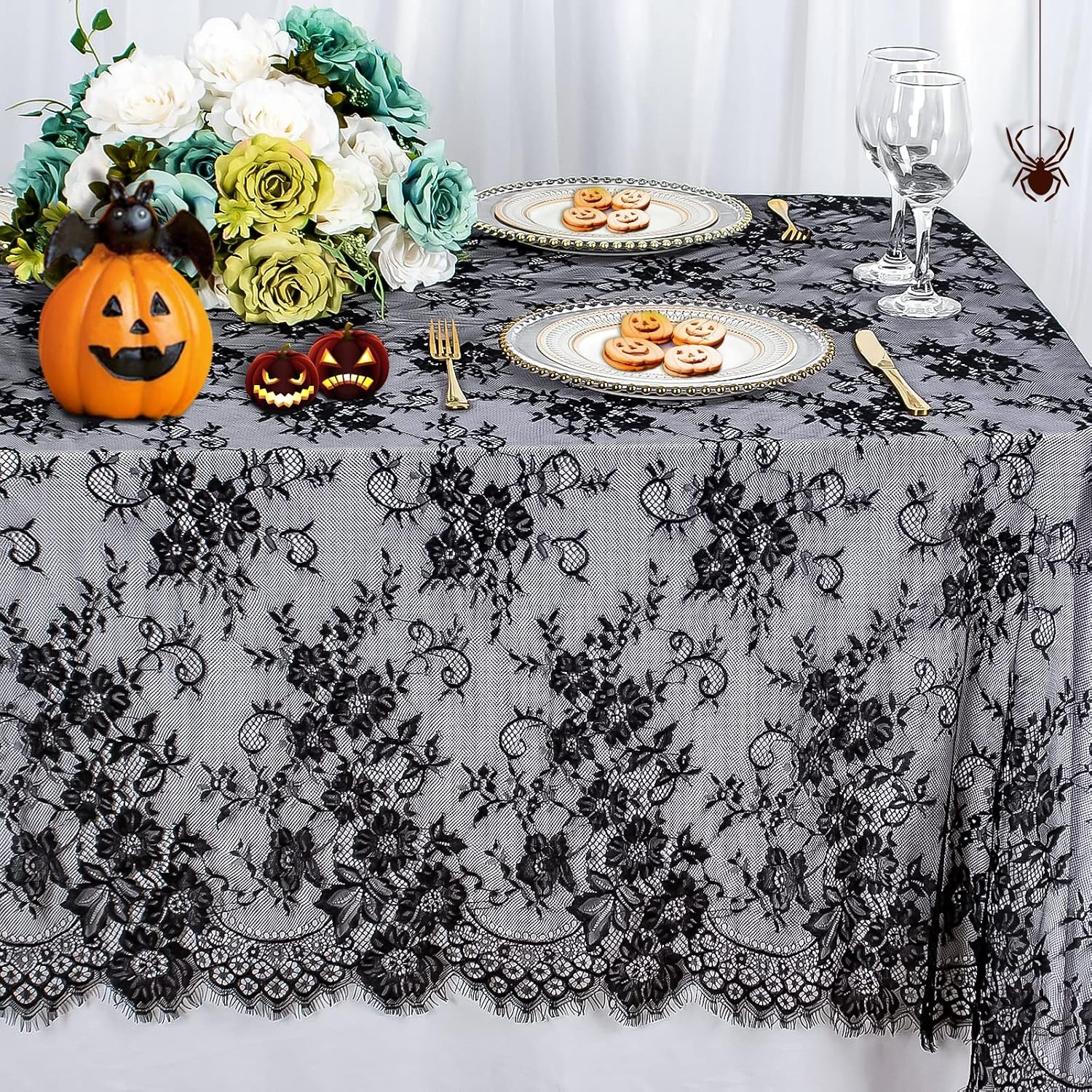  Lace Tablecloth Black 60x120 Inch Vintage Floral Lace Table Cloth Embroidered 