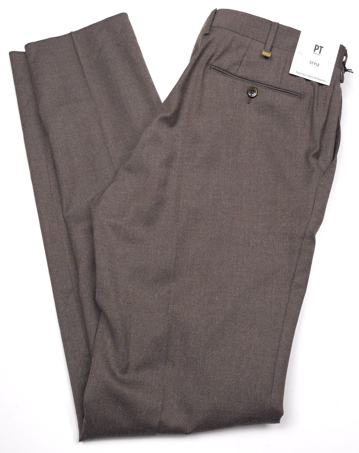 PT Torino Style Wool Flannel Dress Pants Mens Size 40 (EU 56) Slim Stretch Taupe PT Torino Style Wool Flannel Dress Pants Mens Size 40 (EU 56) Slim Stretch Taupe