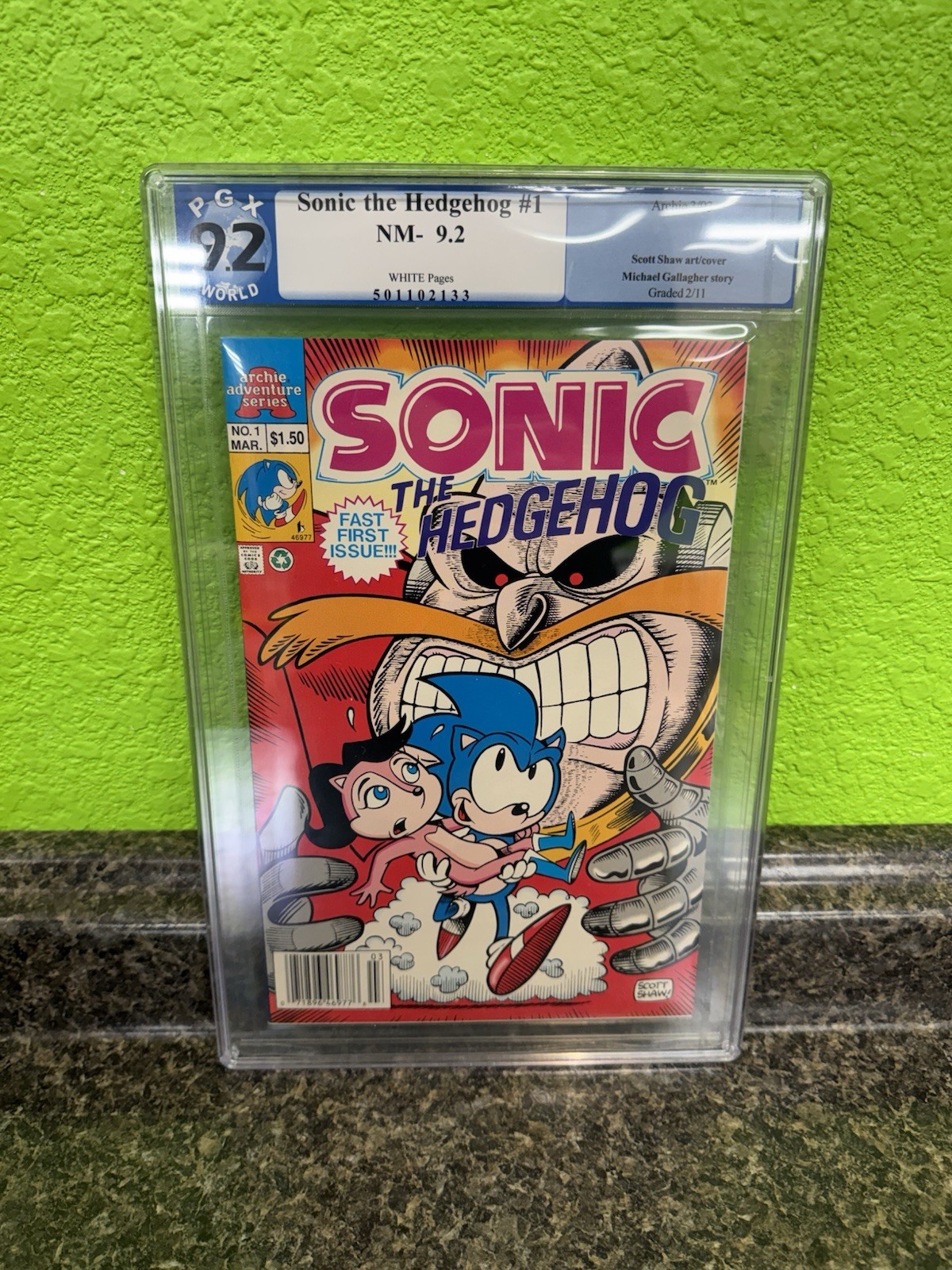 Sonic the Hedgehog #1 PGX 9.2 Archie Comics 1993 Newsstand Edition White Pages