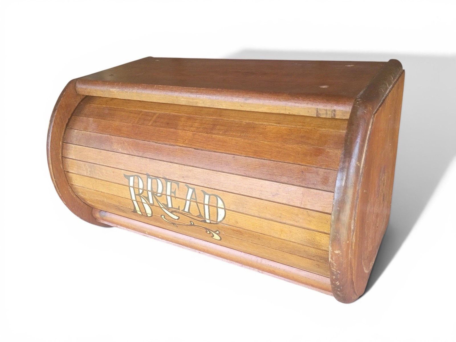 Vintage MCM Wooden Roll Top Bread Box BREAD Lettering Mountable Farmhouse Vintage MCM Wooden Roll Top Bread Box BREAD Lettering Mountable Farmhouse
