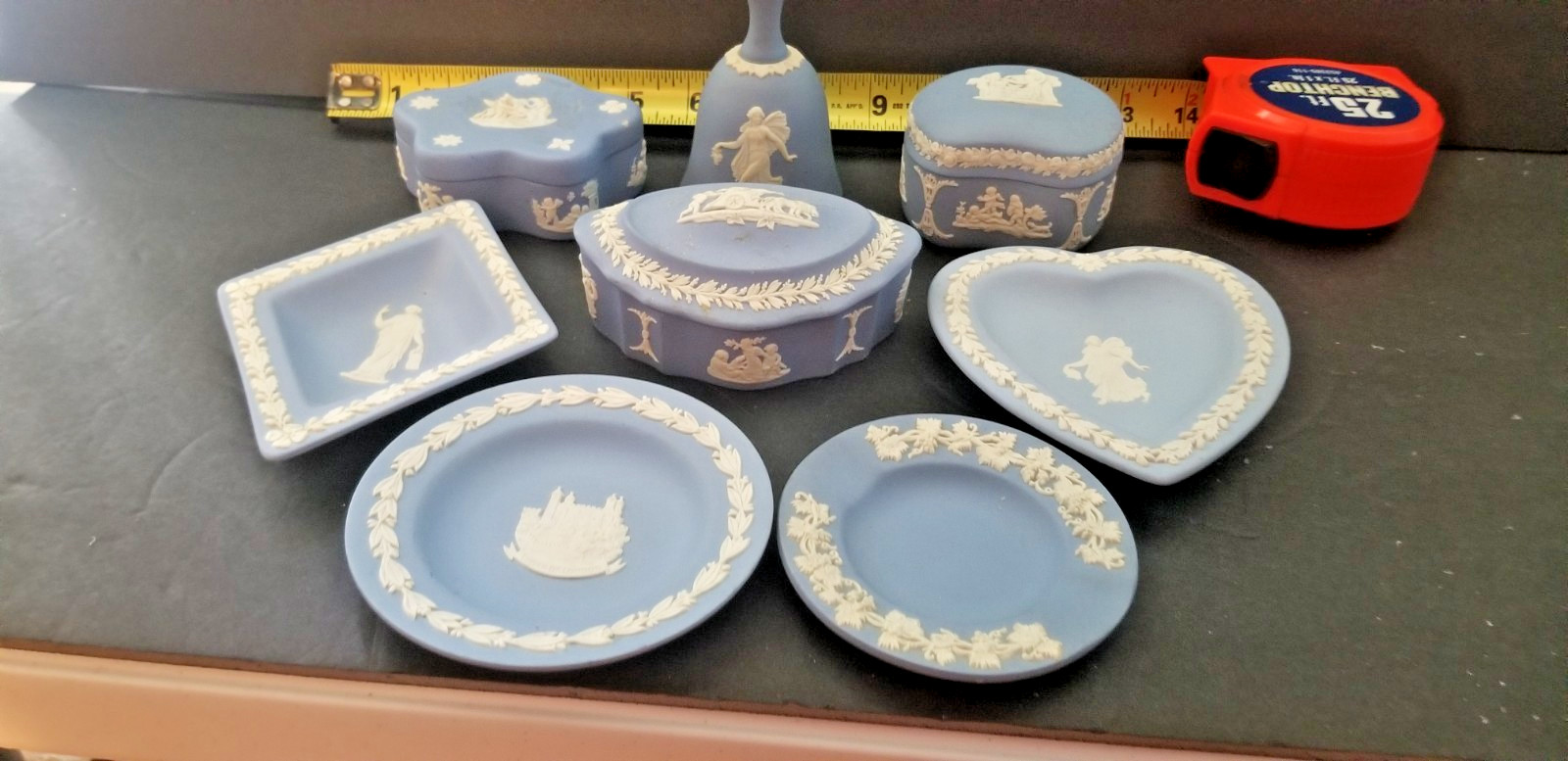 Wedgwood Blue Jasperware Trinket Boxes Trays Bell Lot Of 8  LB10