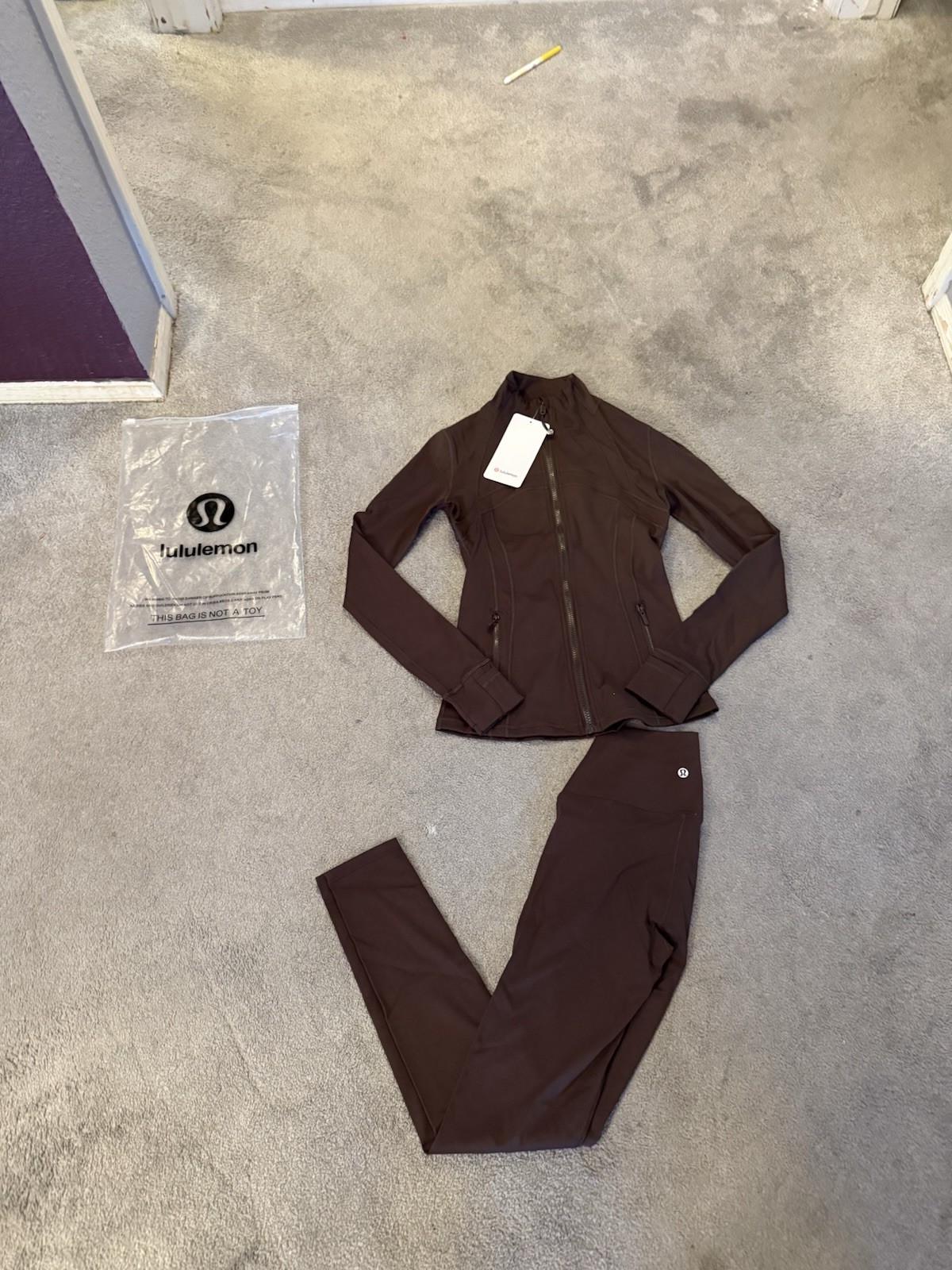 Lululemon Nulu Define Jacket and Leggings Set Brown Size 4 NWT Lululemon Nulu Define Jacket and Leggings Set Brown Size 4 NWT