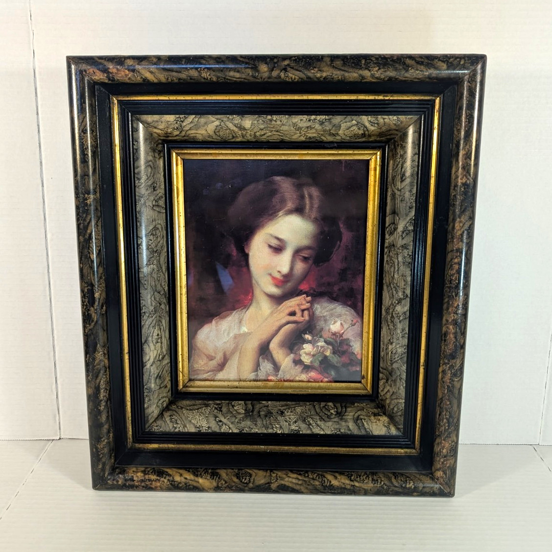 Victorian Ornate Wood Carved Picture Frame With Restoration Note