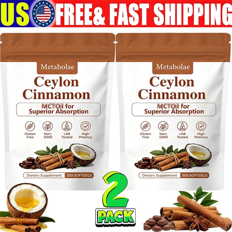 2 Pack Metabolae Ceylon Cinnamon Capsules with MCT_Oil, 300 Softgels