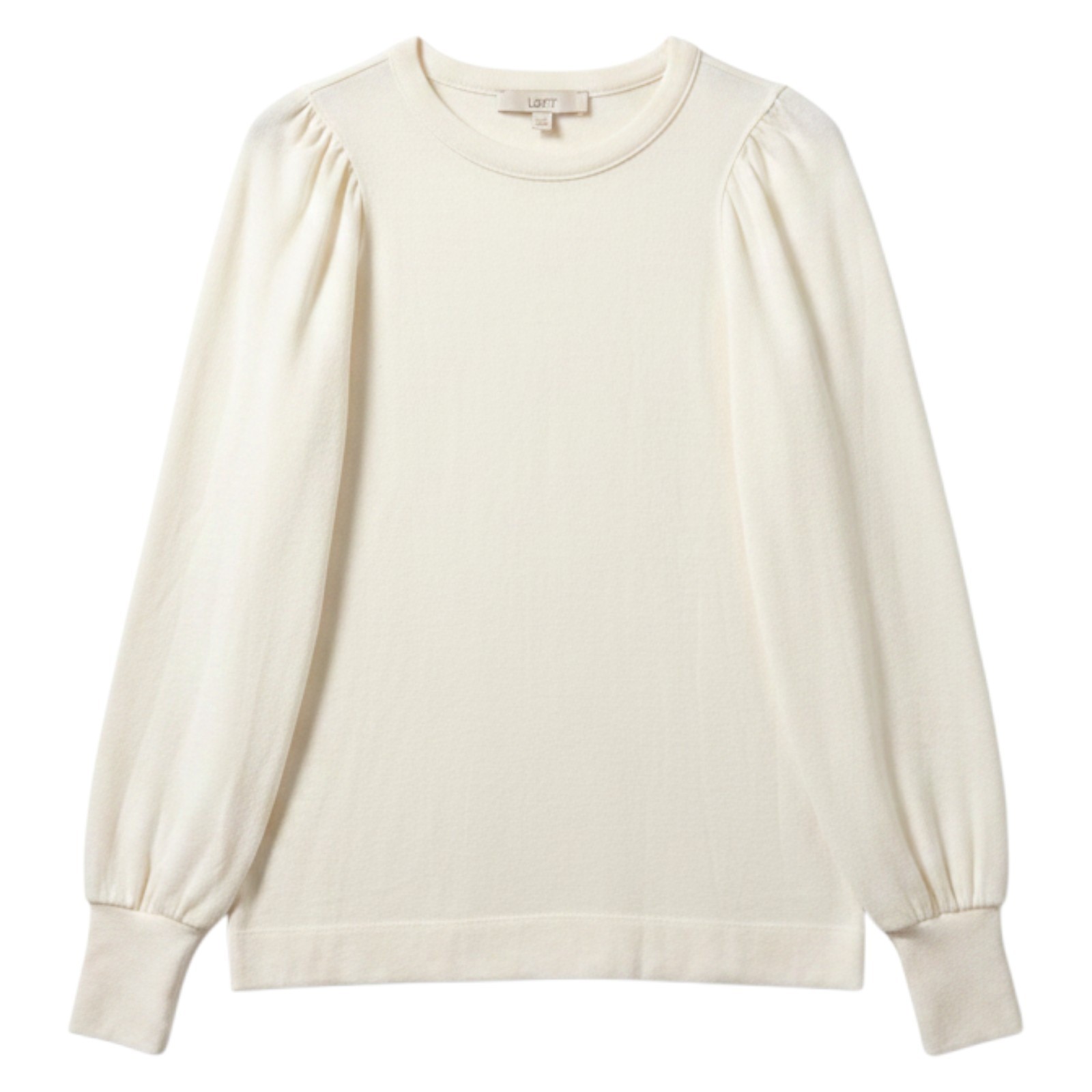 Ann Taylor LOFT Sweater Womens Medium Cream Puff Sleeve Soft Pullover Top NWT