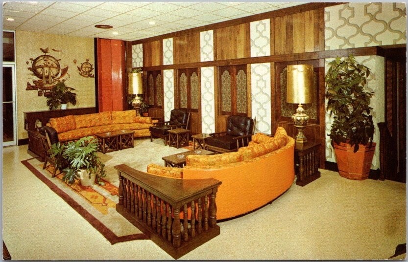 c1960s ST. LOUIS Missouri Postcard RAMADA INN Lounge View - Cool Furniture