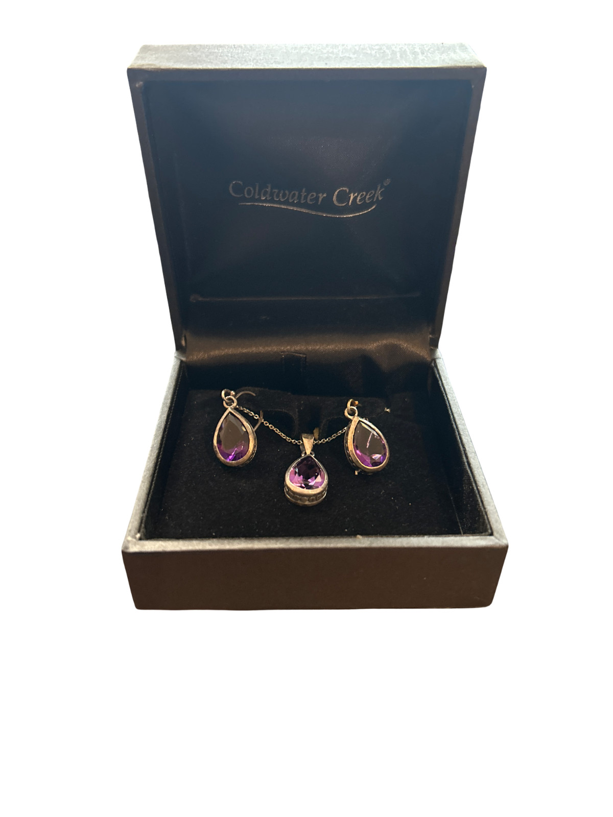 VTG Coldwater Creek Amethyst Purple Sterling Silver Teardrop Necklace Earrings 