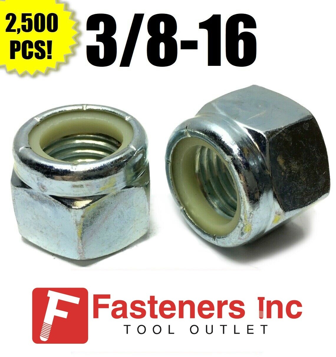 (Qty 2500) 3/8-16 Nylon Insert Lock Nuts Nylock Zinc Plated Bulk Box