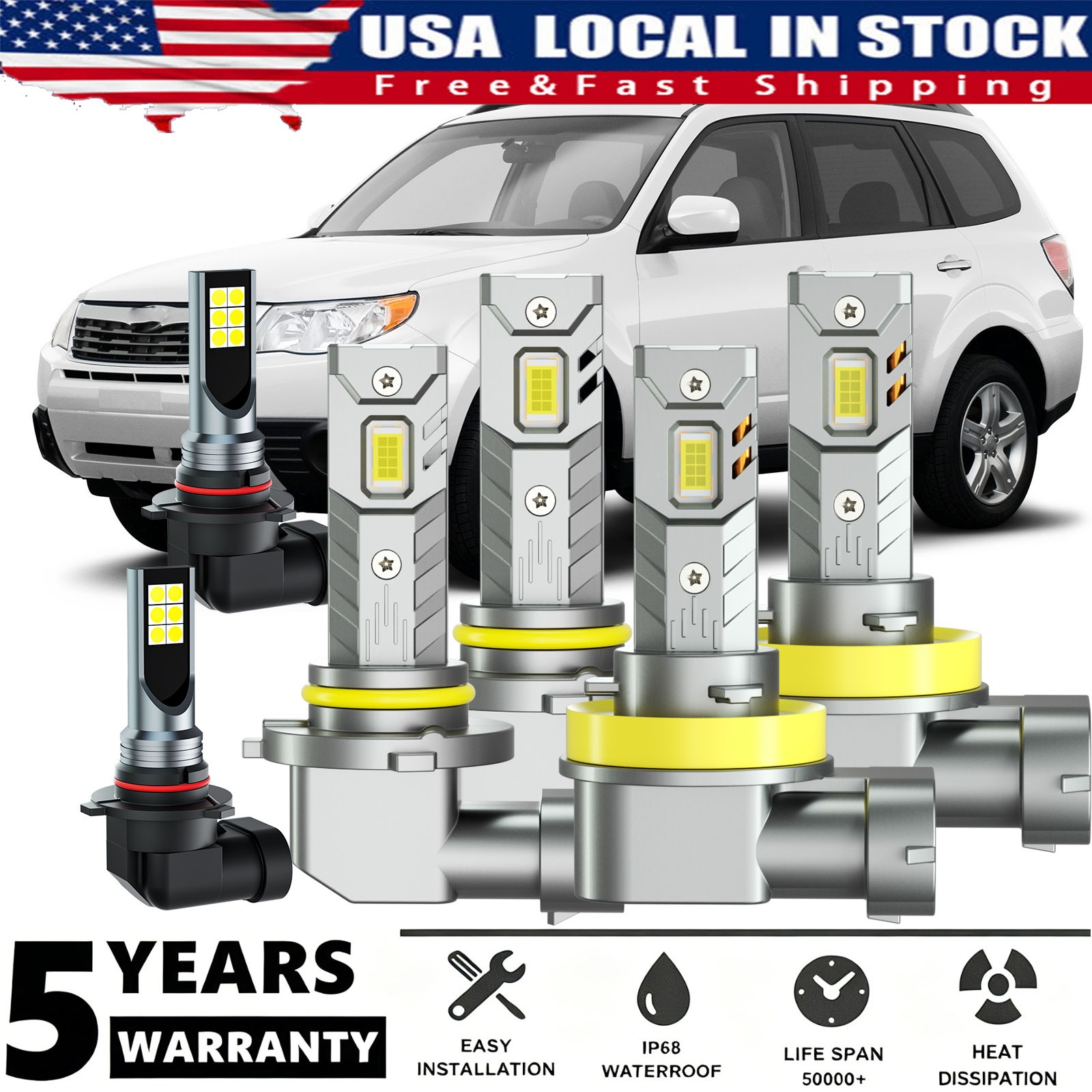 For Subaru Forester 2009-2013 Combo 6pcs Upgrade LED Headlight +Fog Light Bulbs