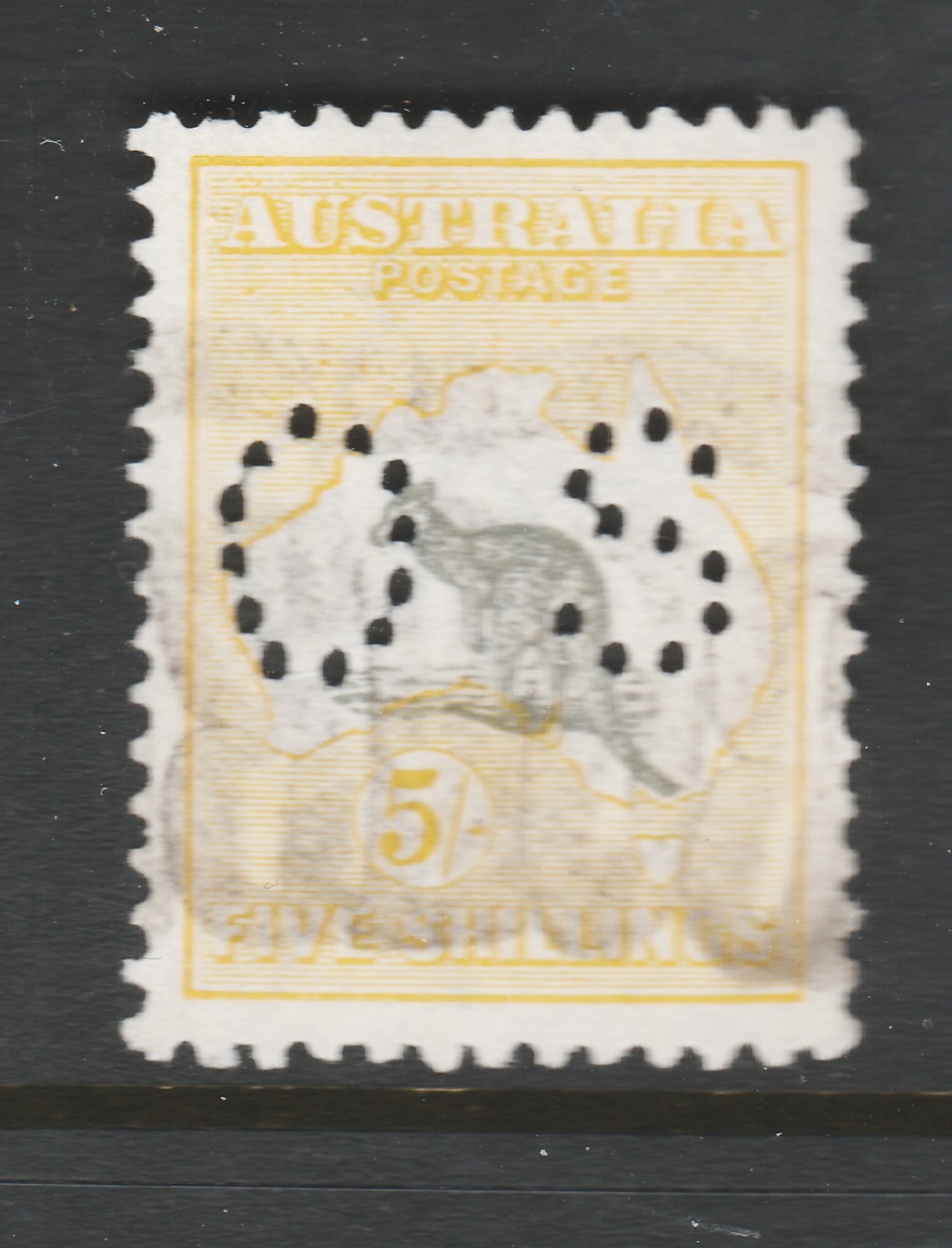 1915 KANGAROO THIRD WMK 5/- GREY & YELLOW \ 1915 KANGAROO THIRD WMK 5/- GREY & YELLOW \