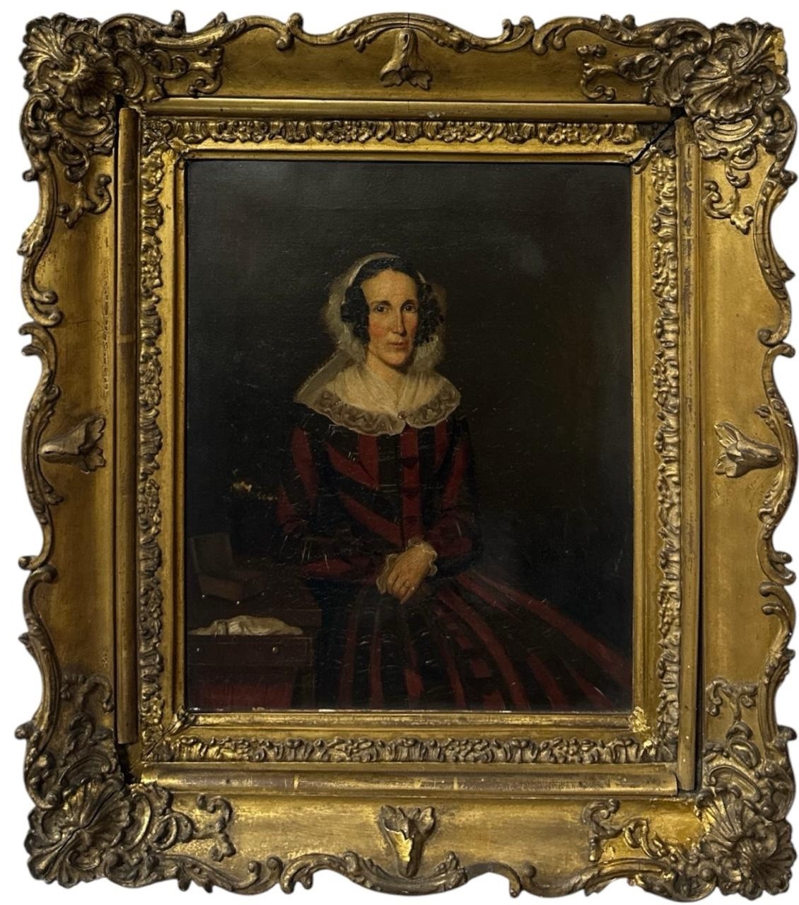 19th Century Portrait of a Lady Oil on Canvas Antique Ornate Gilt Frame