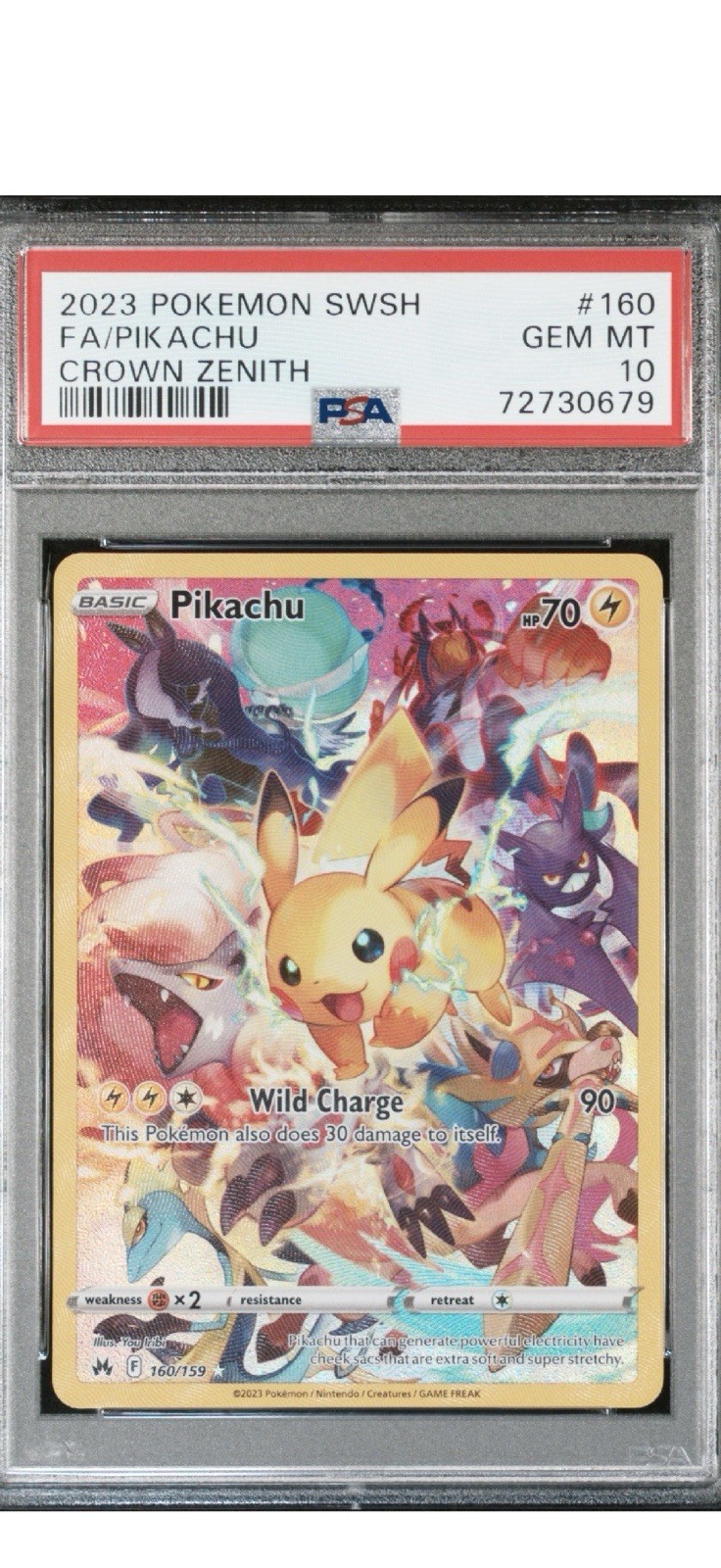 PIKACHU 2023 POKEMON CROWN ZENITH 160/159 ULTRA RARE FULL ART PSA 10 PIKACHU 2023 POKEMON CROWN ZENITH 160/159 ULTRA RARE FULL ART PSA 10