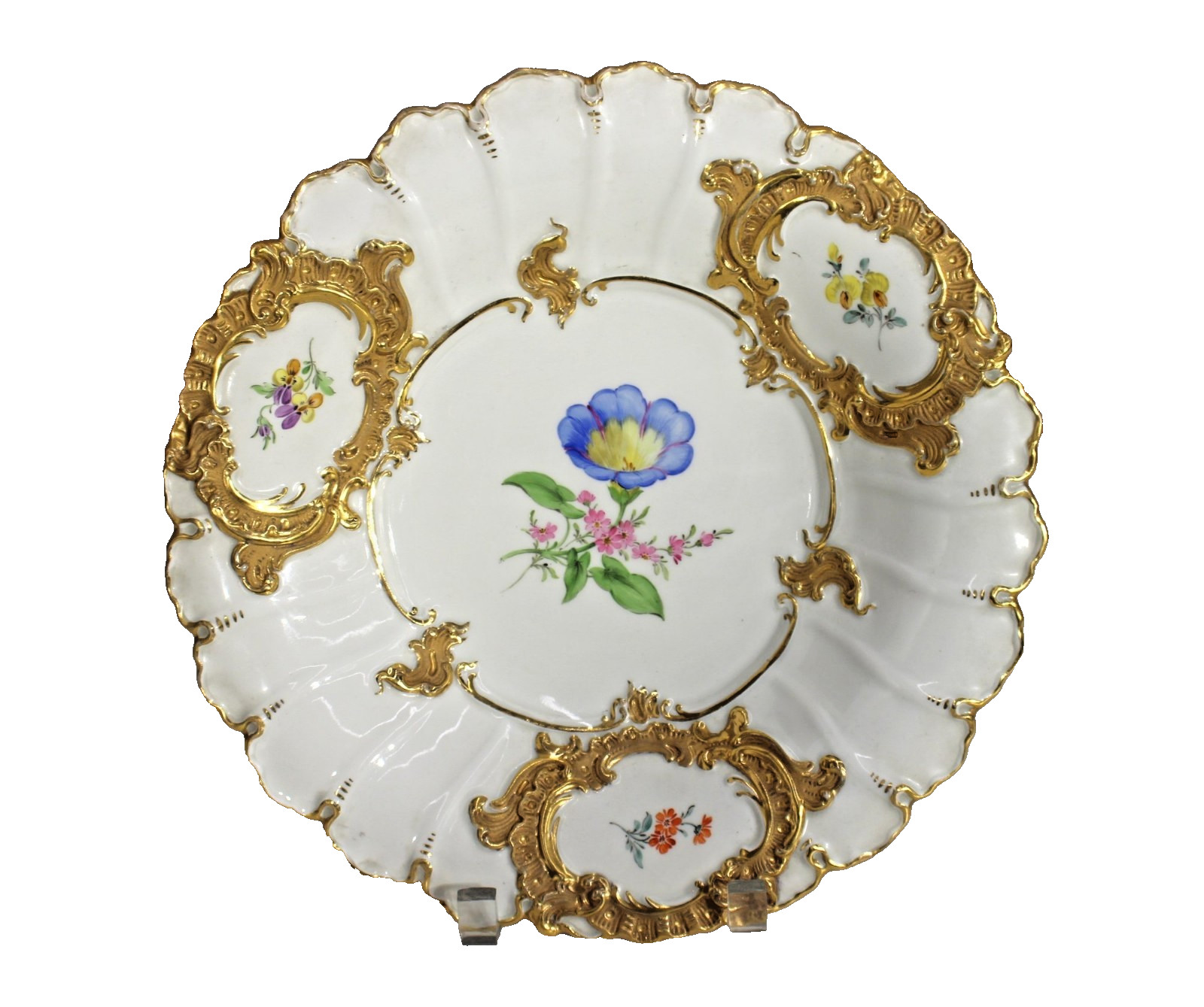 Meissen B Form Blue Floral Cabinet Plate Charger Bowl Gold Gilt 11 5/8\ Meissen B Form Blue Floral Cabinet Plate Charger Bowl Gold Gilt 11 5/8\