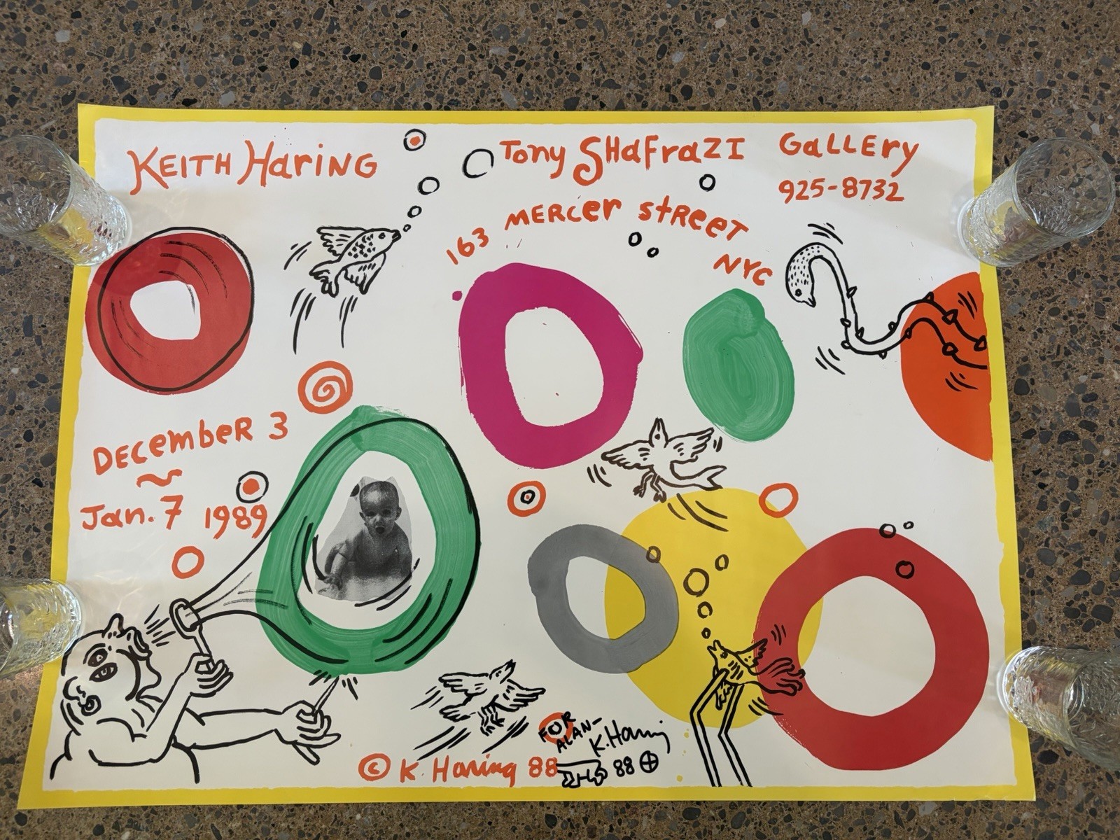 Original Signed Doodled Keith Haring Exhibition Poster Tony Shafrazi Gallery ‘88