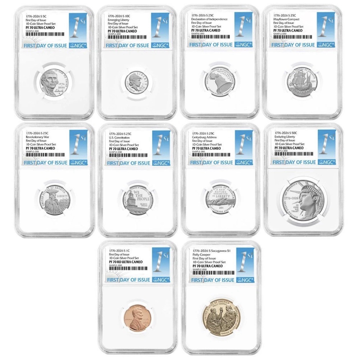 2026-S United States Silver Proof 10 Coin Set NGC PF70UC FDI First Blue Labels 2026-S United States Silver Proof 10 Coin Set NGC PF70UC FDI First Blue Labels