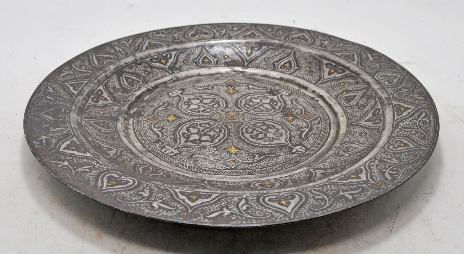 Antique Iron Round Plate Original Old Fine Silver Gold Painted Museum Quality