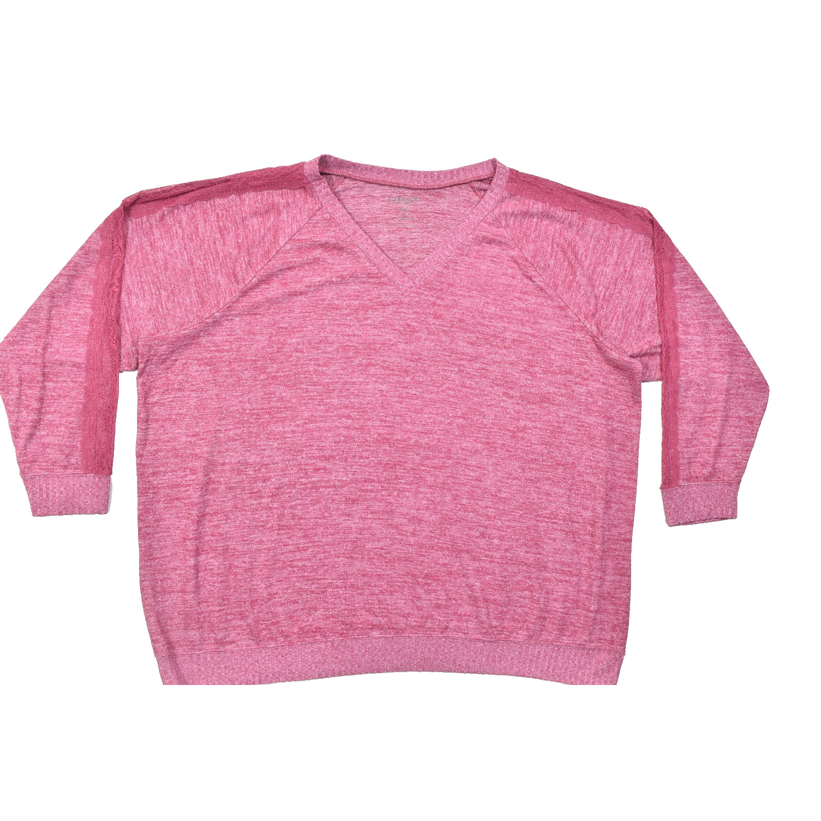 Torrid Super Soft Plush Pink Marled Lace Raglan Sleeve V-Neck Top Size 5 Torrid Super Soft Plush Pink Marled Lace Raglan Sleeve V-Neck Top Size 5