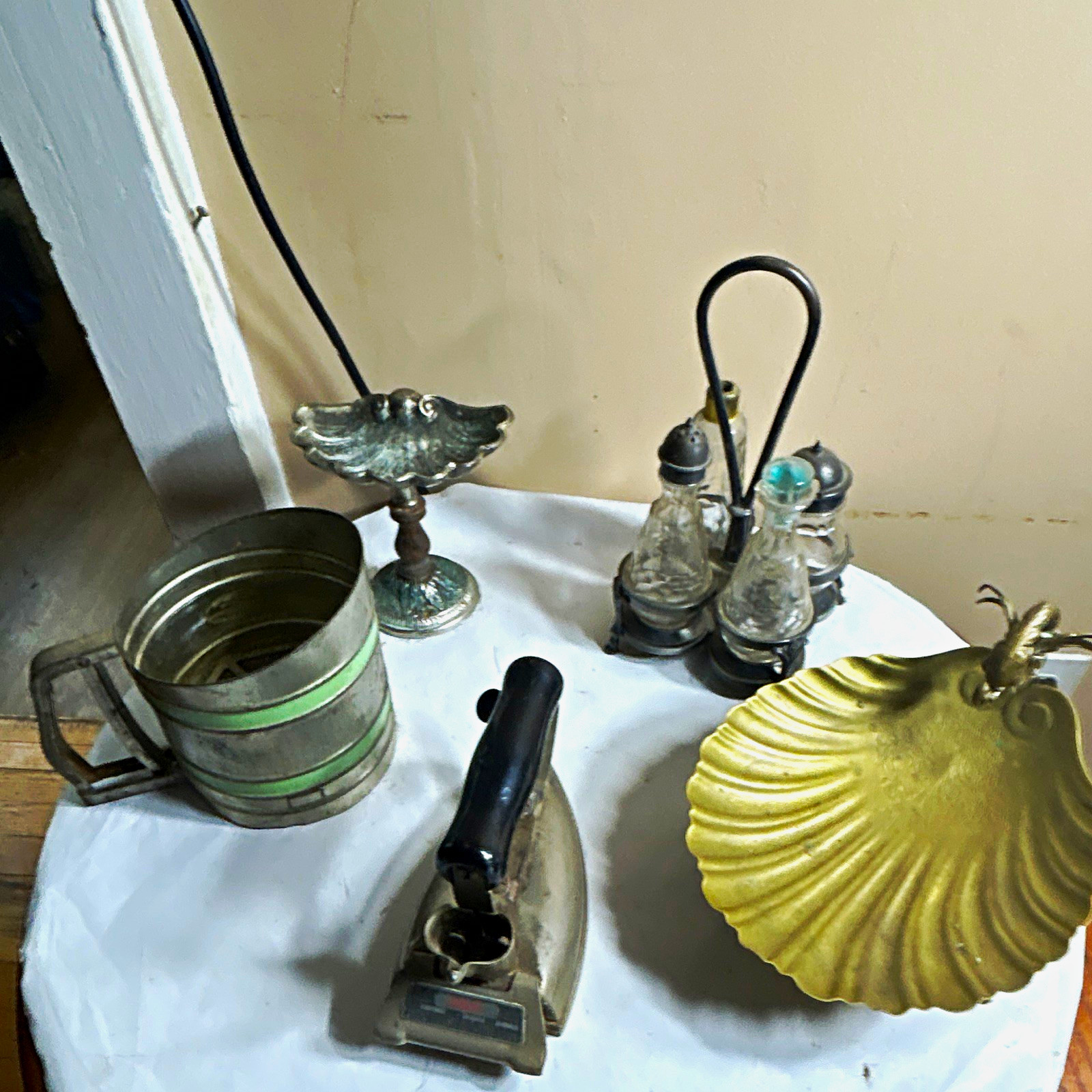 Mixed Antique Lot of 5, Victorian pieces, Iron, Flour Sifter, Nautical 