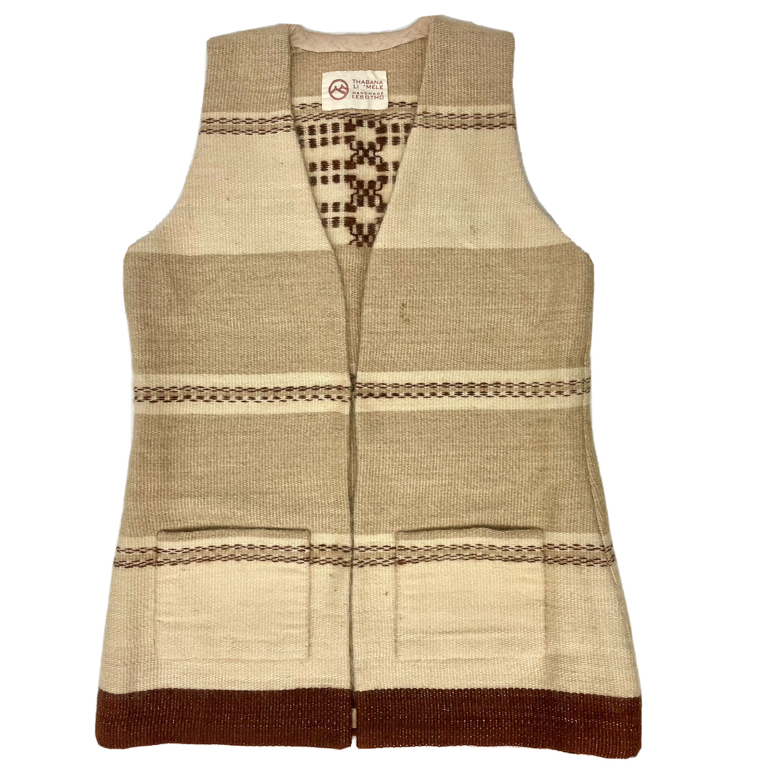 Vtg Thabana Li Mele Handmade Woven African MOHAIR Tapestry Hippie Boho Knit Vest