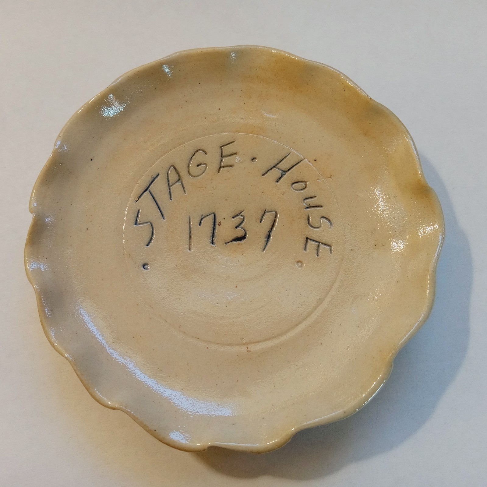 Antique Stoneware Plate Stage House Date 1737