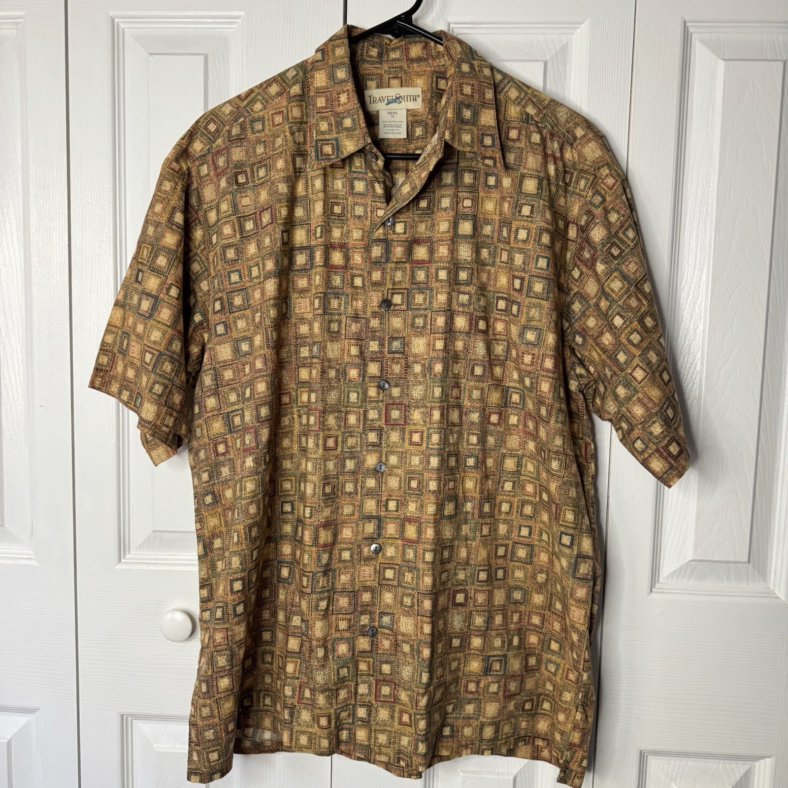 Vintage 90s TravelSmith Geometric Button Down Tee Single Stitch Made In USA Vintage 90s TravelSmith Geometric Button Down Tee Single Stitch Made In USA