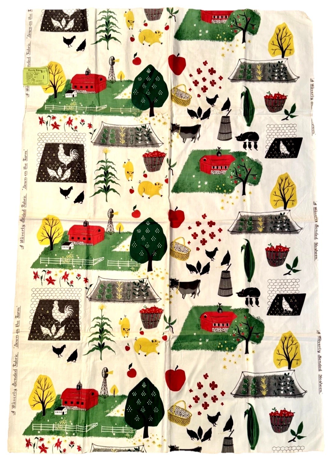 NOS Vintage Waverly Bonded Textile Fabric Farm Pigs Cows Prairie Americana