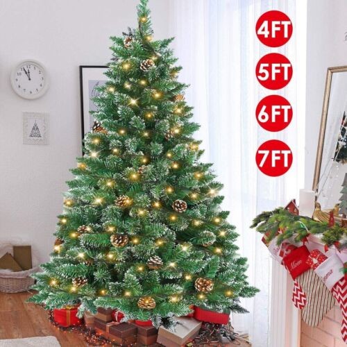 4/5/6/7Ft Snow Flocked Christmas Tree with Pine Cones Artificial Holiday Decor
