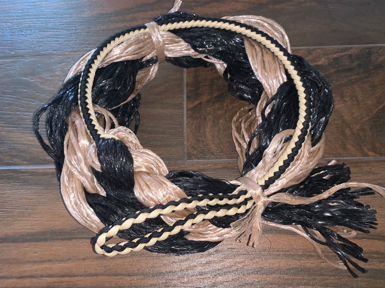 Adult Tan & Black Poly Saddle Bronc Rein Black & Tan 6ft Adult Tan & Black Poly Saddle Bronc Rein Black & Tan 6ft