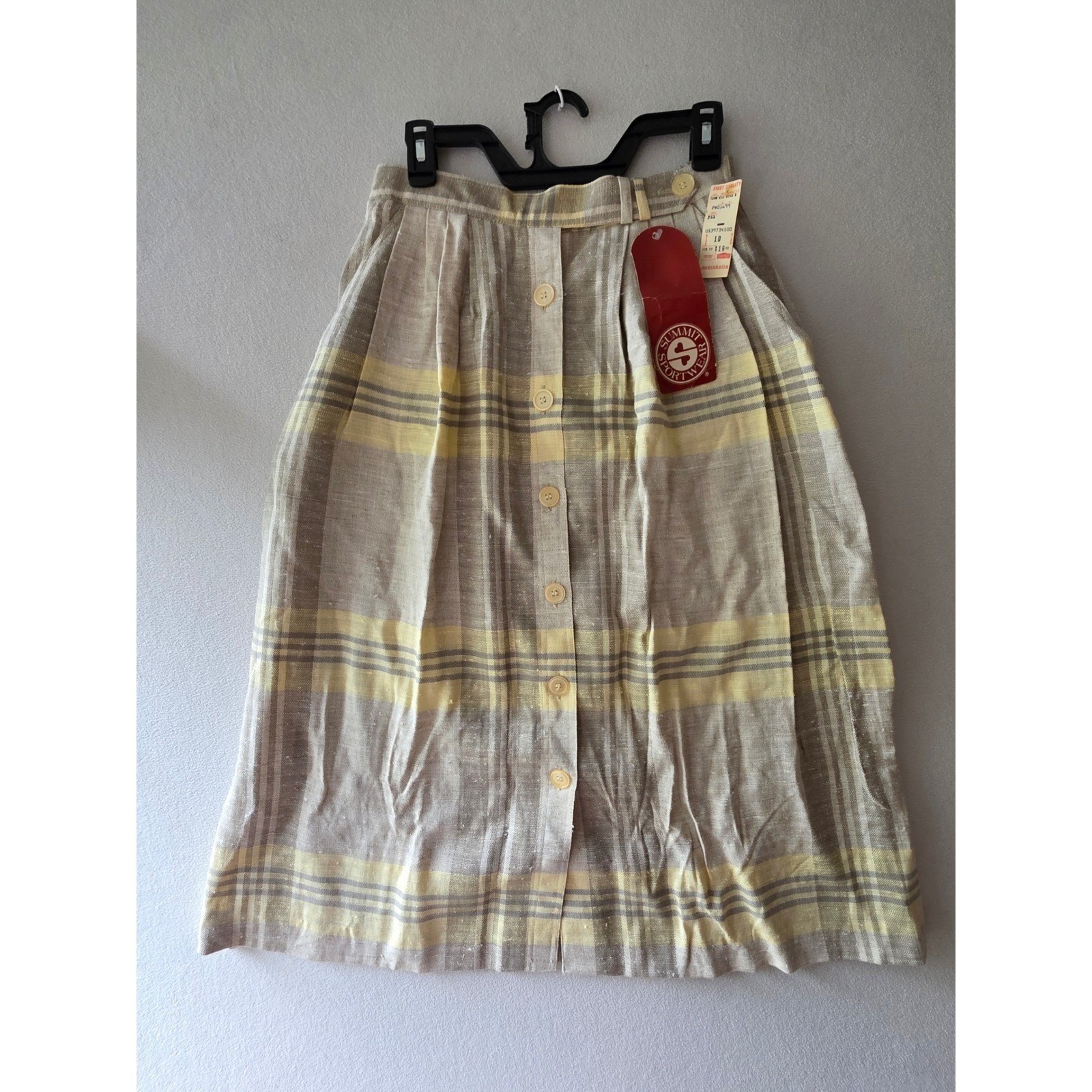 Summit Sportswear Vintage Plaid Linen Blend Midi Skirt YellowGrey Button Front10 Summit Sportswear Vintage Plaid Linen Blend Midi Skirt YellowGrey Button Front10