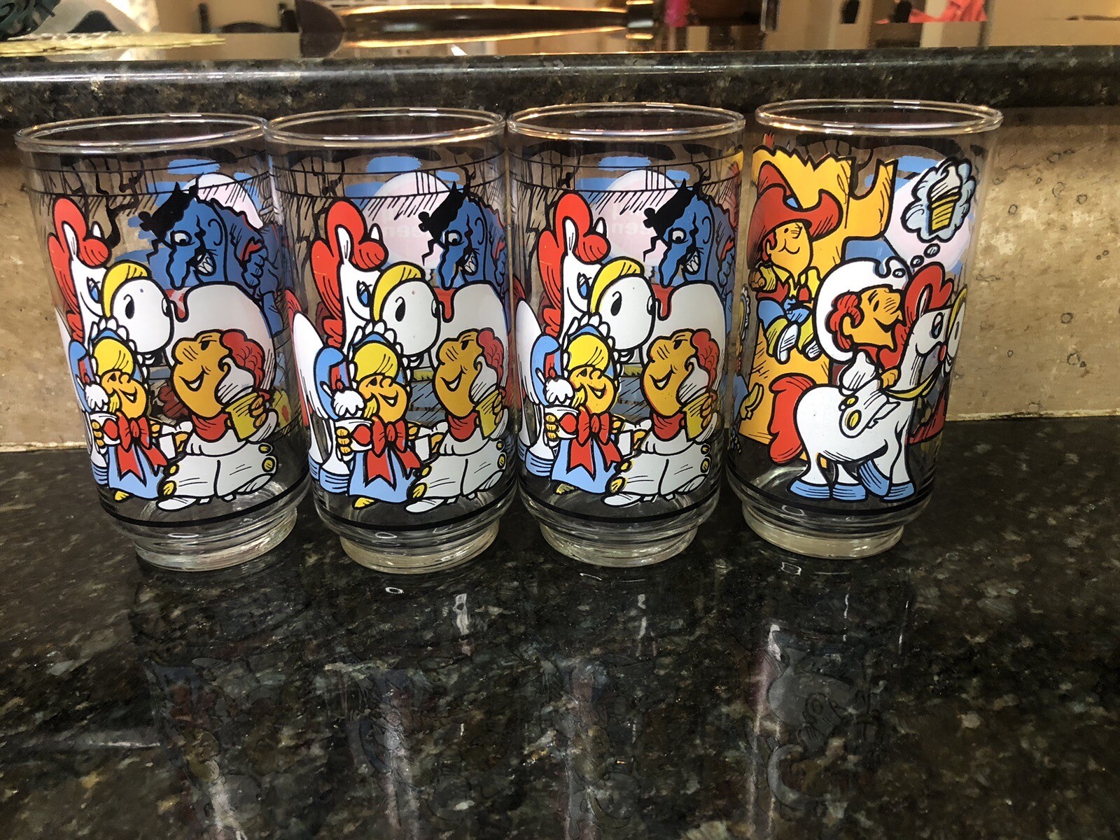 (4)-1976 Dairy Queen Collector Series Glass/Cups (3) Girls & Horse (1) Boy, VTG