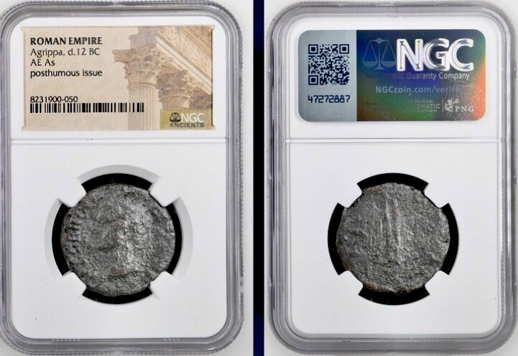 Roman General Agrippa 12BC NGC Genuine Roman Coin Grandfather of Caligula Scarce