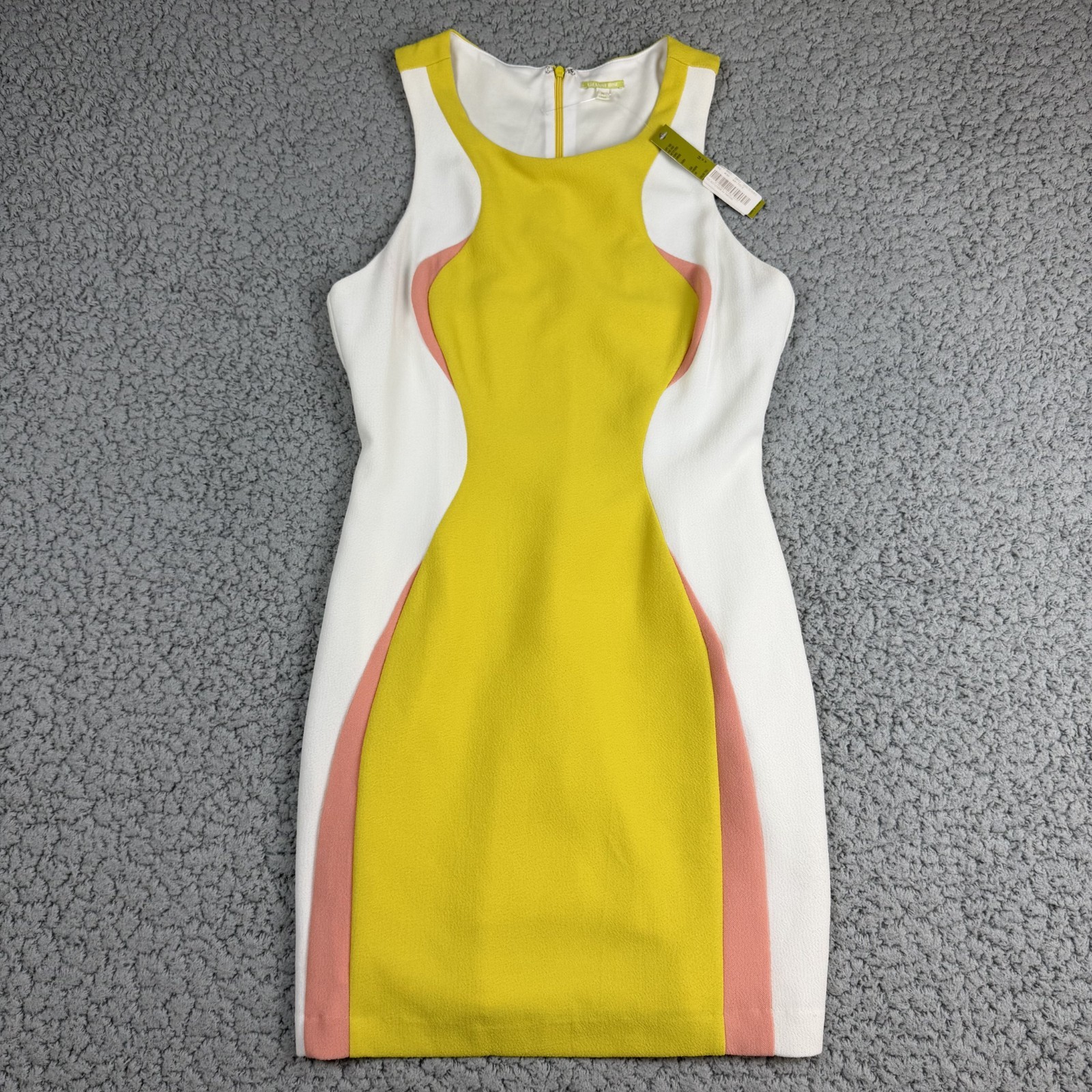 GB Gianni Bini 60s Style Yellow White Shift Dress Medium Mod Design NWT