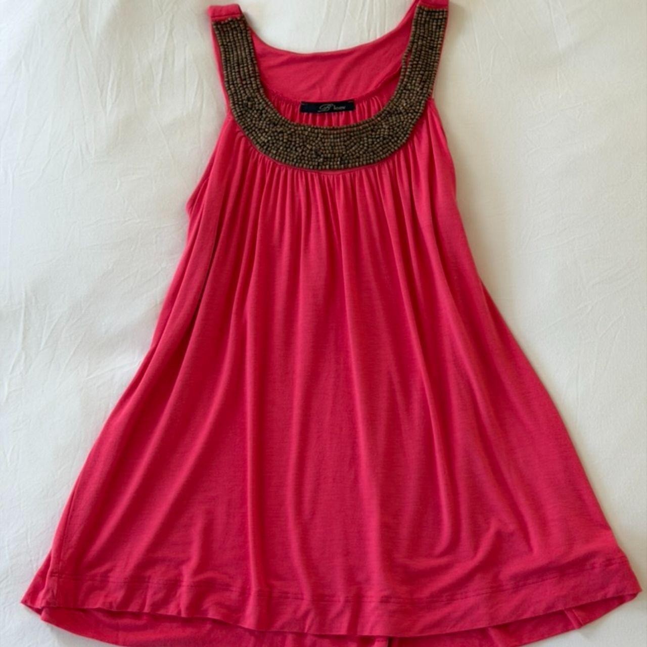 B\'Leev Womens Y2K Coral Pink Beaded Halter Neck Top A-Line Sleeveless Large
