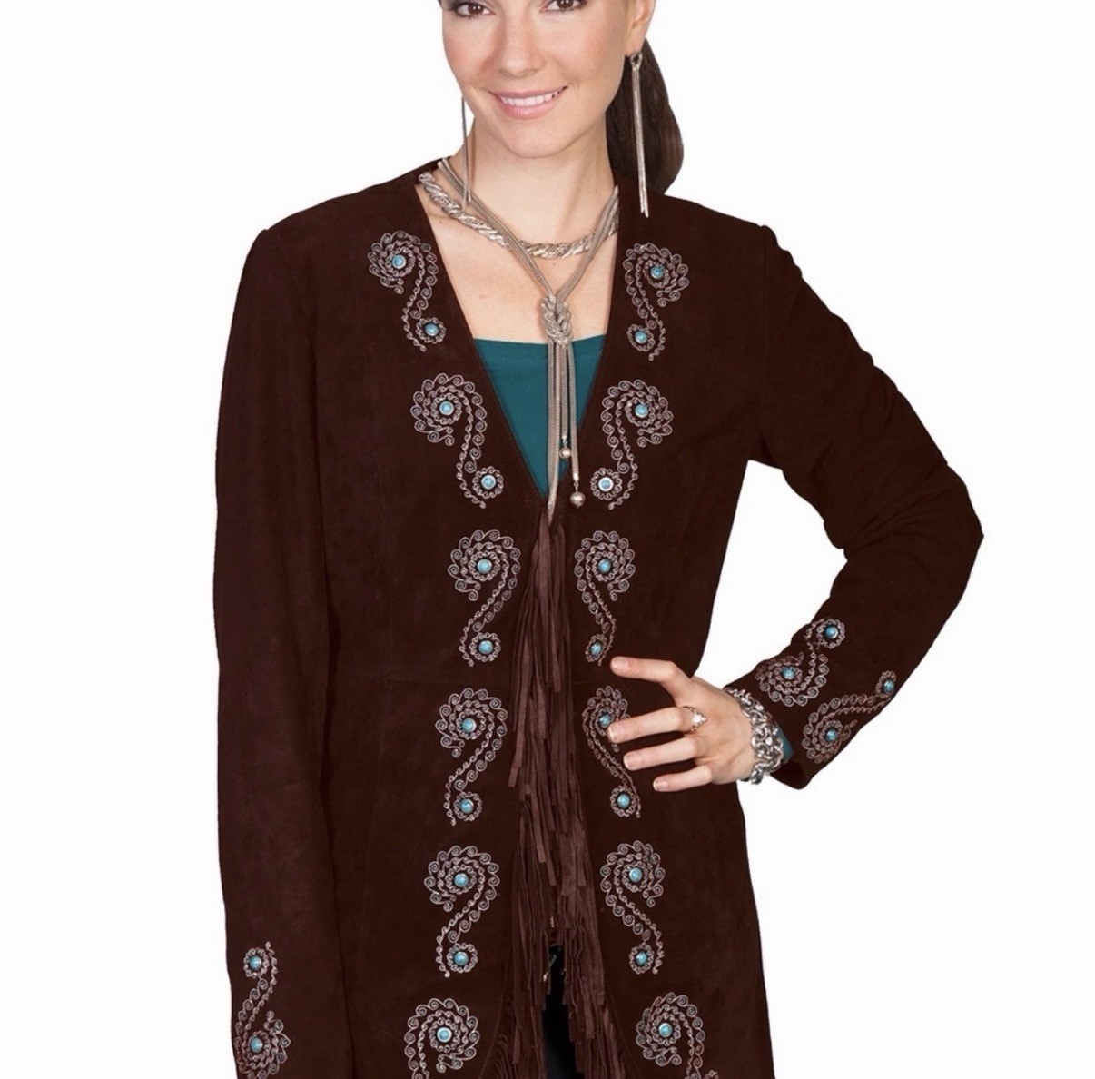 NWT Scully Women’s Brown Western Fringe Embroidered Lined Jacket Size L NWT Scully Women’s Brown Western Fringe Embroidered Lined Jacket Size L