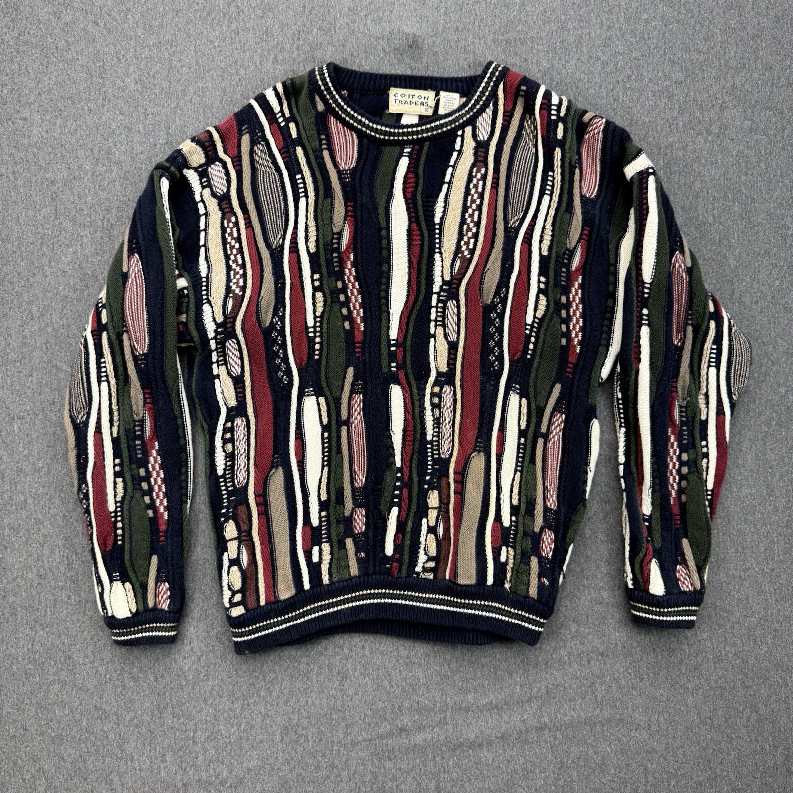 Vtg 90s Cotton Traders 3D Knit Sweater Mens L Coogi Style Multi Color Textured