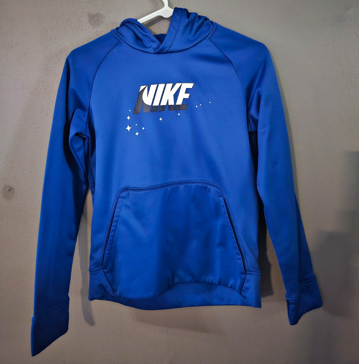 Nike Therma-FIT Boys Blue Pullover Hoodie Logo Graphic w/ Pockets Size L