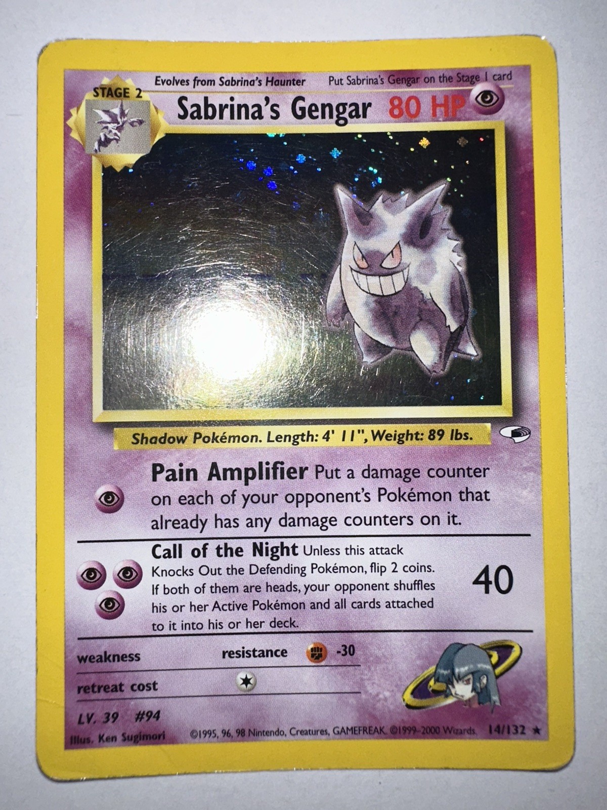 14/132 Sabrina's Gengar Gym Heroes Unlimited Holo Pokemon 2000