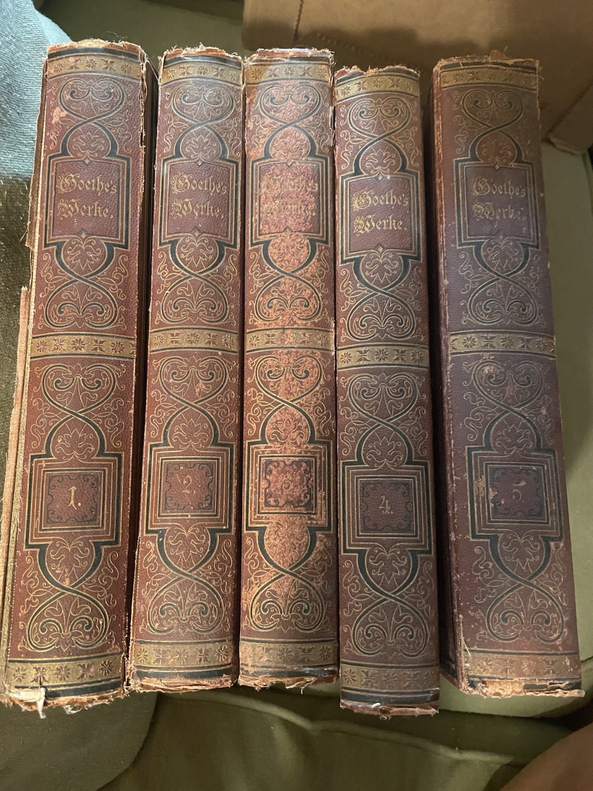 Goethe’s Werke Set Vol 1-5, Antique German Books Gold Gilt Goethe’s Werke Set Vol 1-5, Antique German Books Gold Gilt