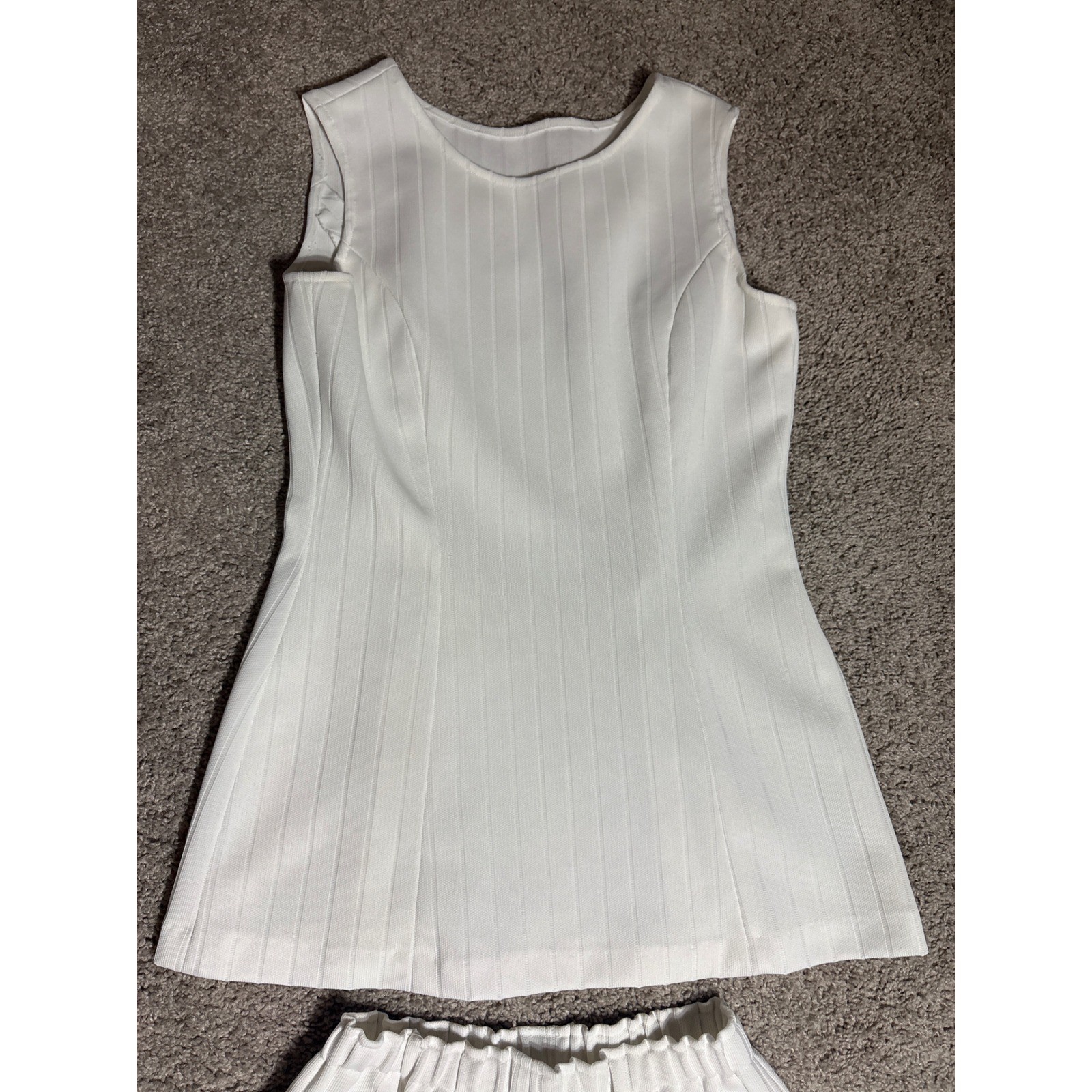 Vintage White Ribbed Tunic and Pants Set 2 Piece Mod Sleeveless Trousers Vintage White Ribbed Tunic and Pants Set 2 Piece Mod Sleeveless Trousers