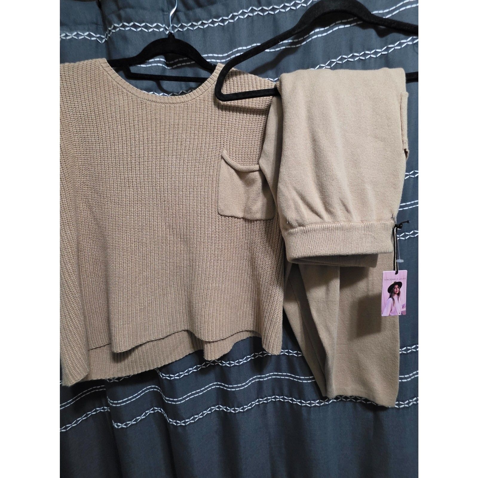Sincerely Jules Beige Knit Sweater Top & Pants 2 Piece Set Size L NWT Sincerely Jules Beige Knit Sweater Top & Pants 2 Piece Set Size L NWT